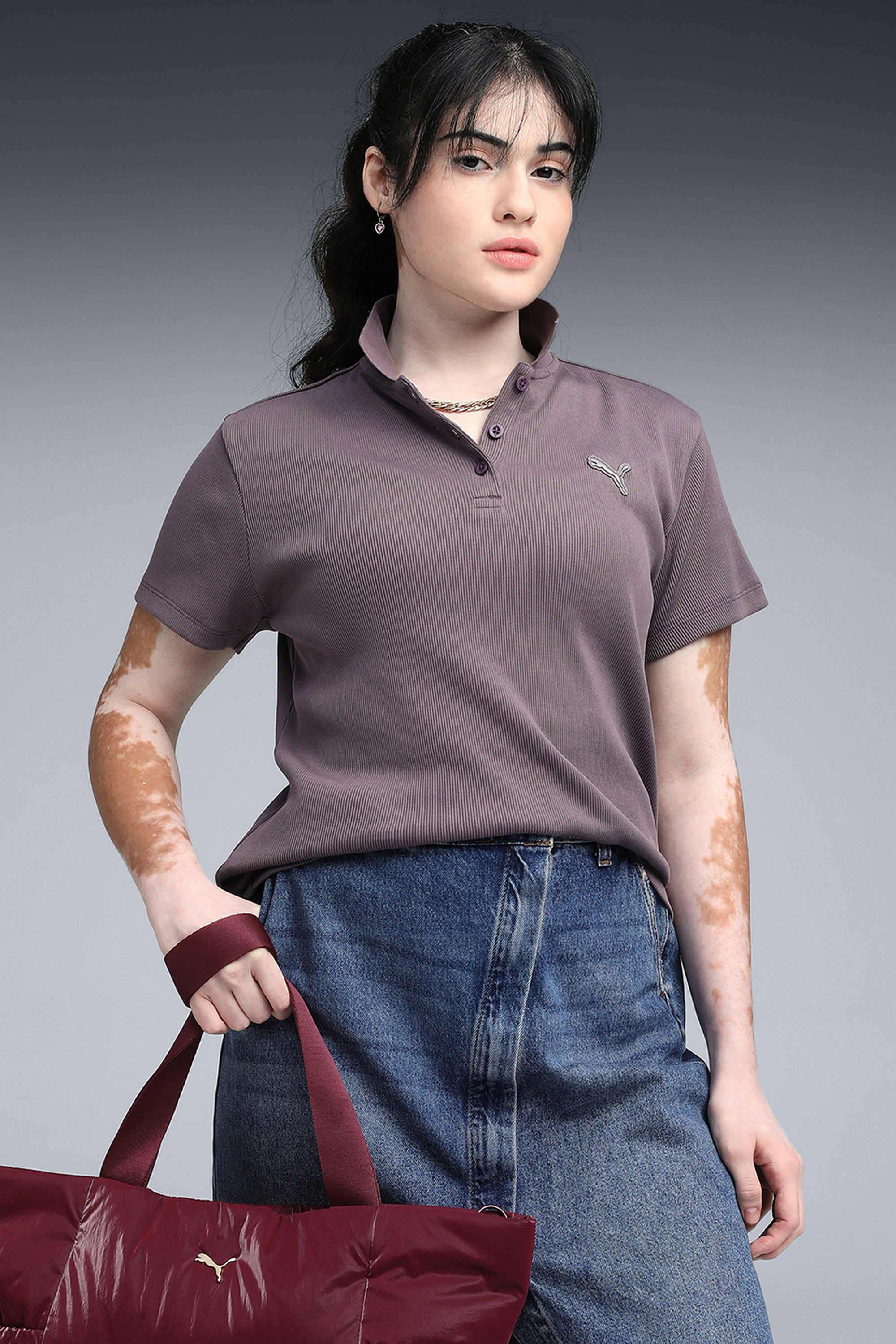 Solid-Cotton-Collared-Women-s-T-Shirt
