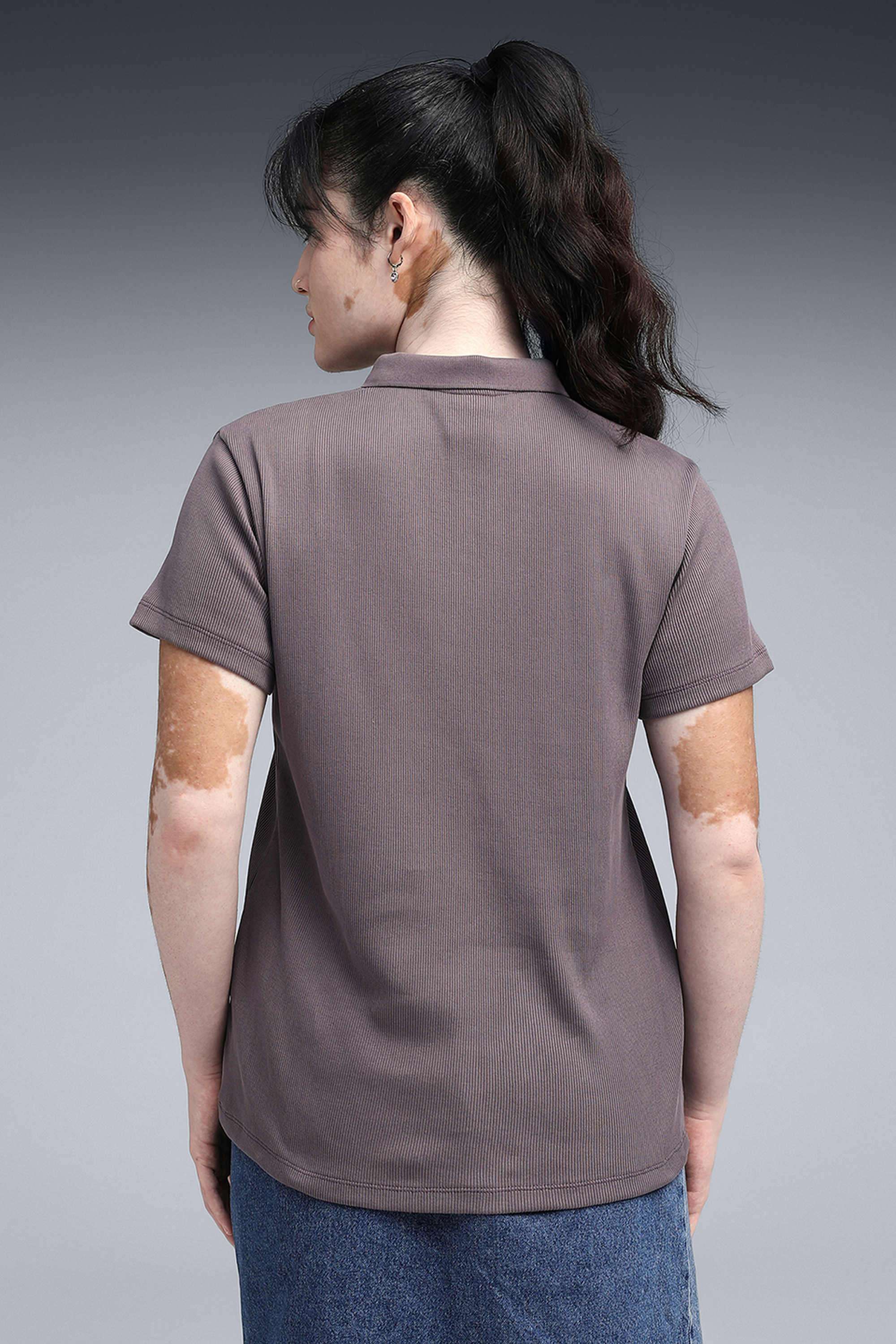 Solid-Cotton-Collared-Women-s-T-Shirt