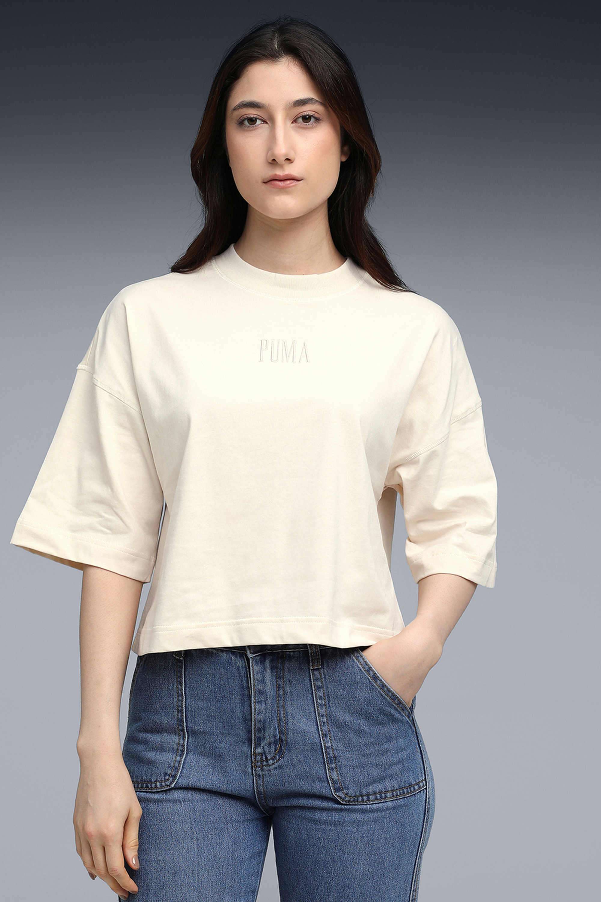 Solid-Cotton-Round-Neck-Women-s-T-Shirt