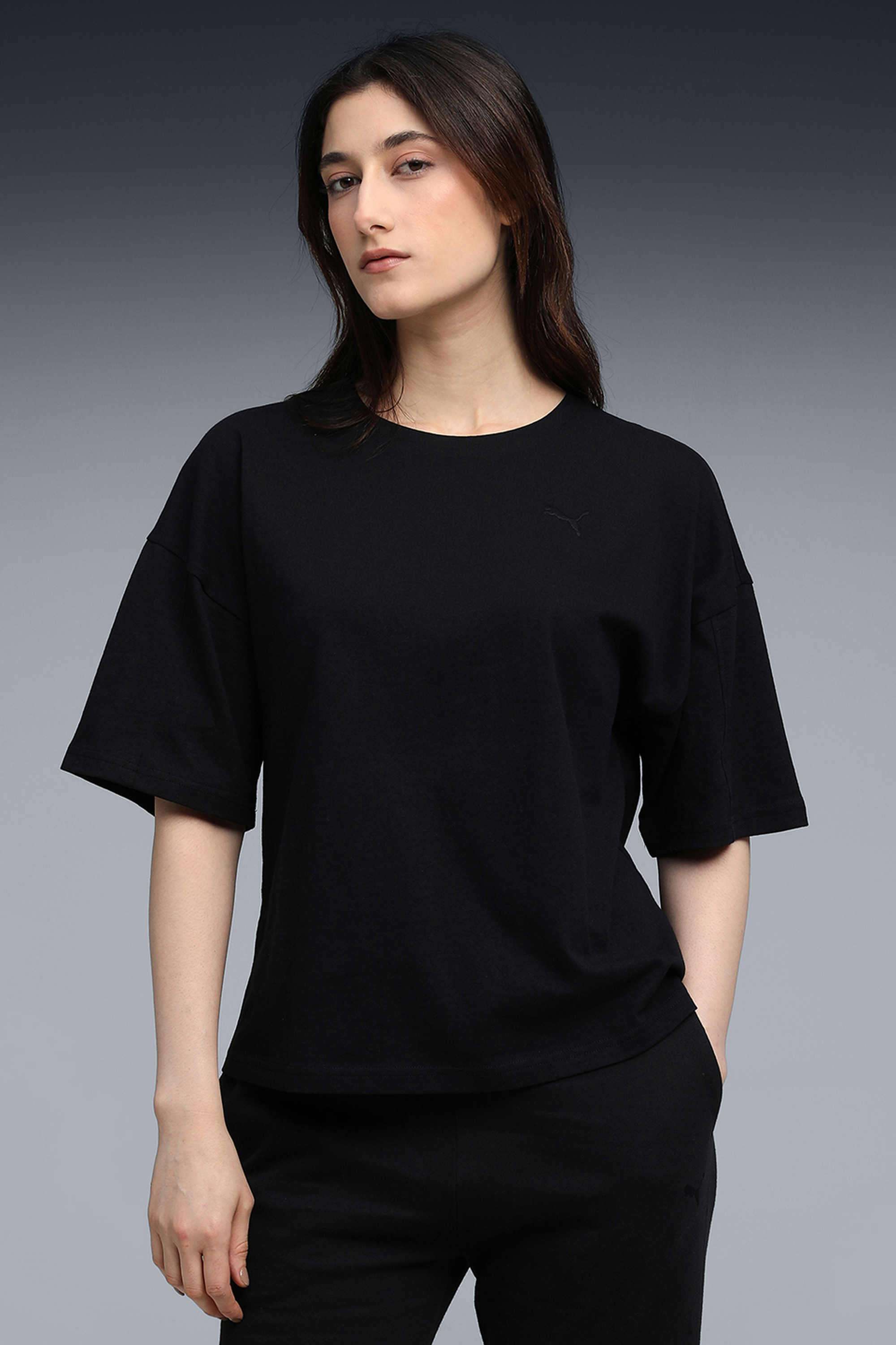Solid-Cotton-Round-Neck-Women-s-T-Shirt