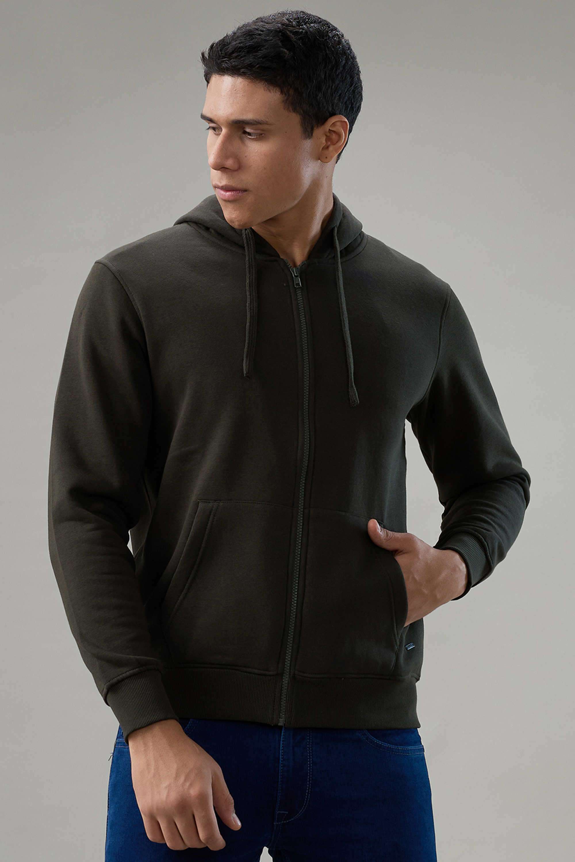 Solid-Cotton-Blend-Hooded-Men-s-Sweater