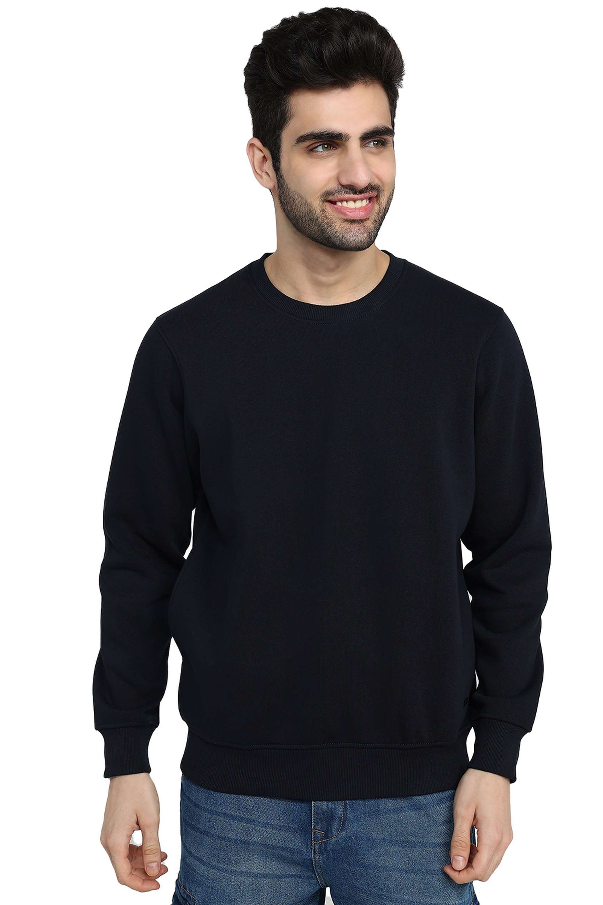 Solid-Cotton-Blend-Round-Neck-Men-s-Sweater