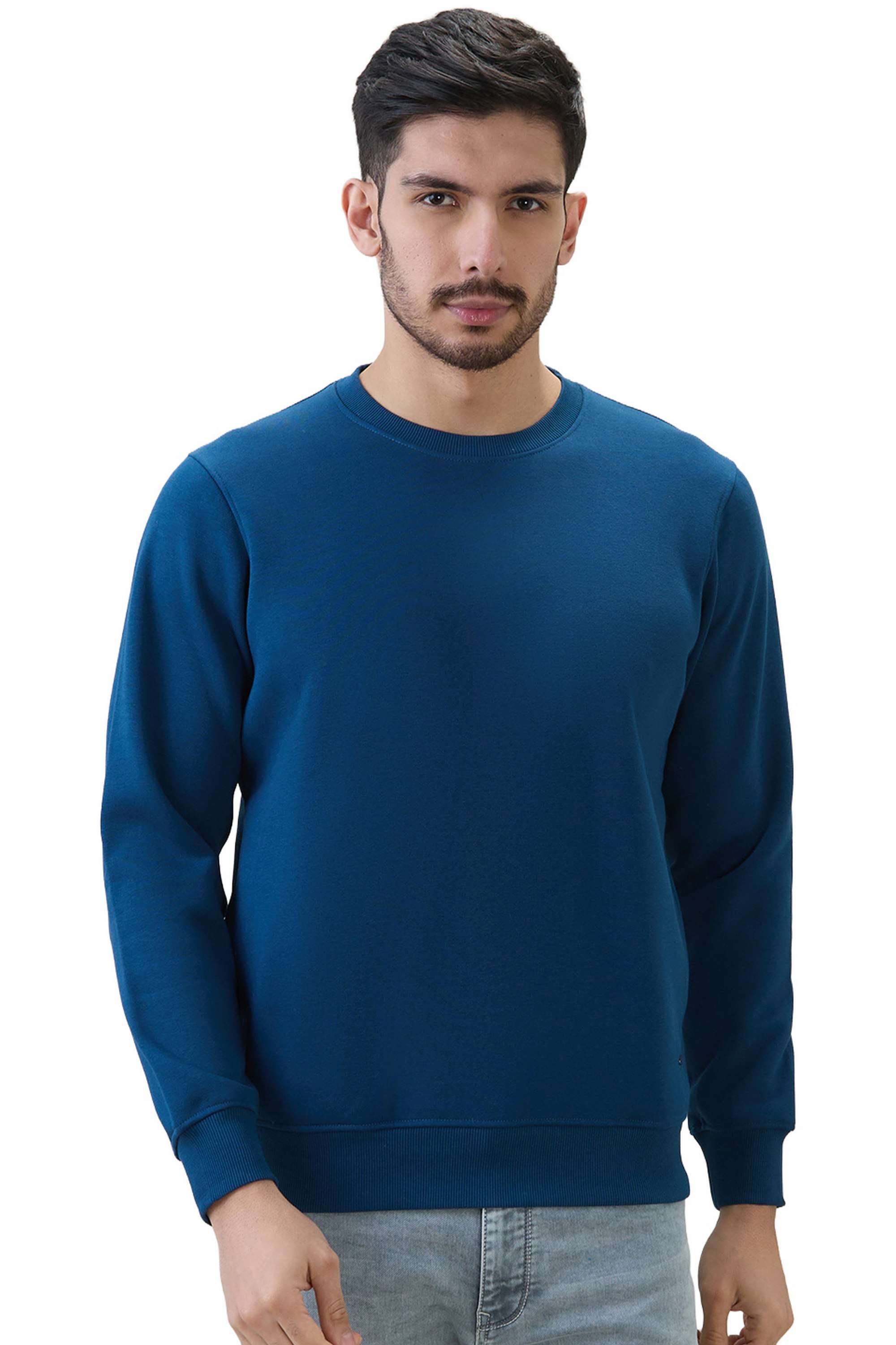 Solid-Cotton-Blend-Round-Neck-Men-s-Sweater