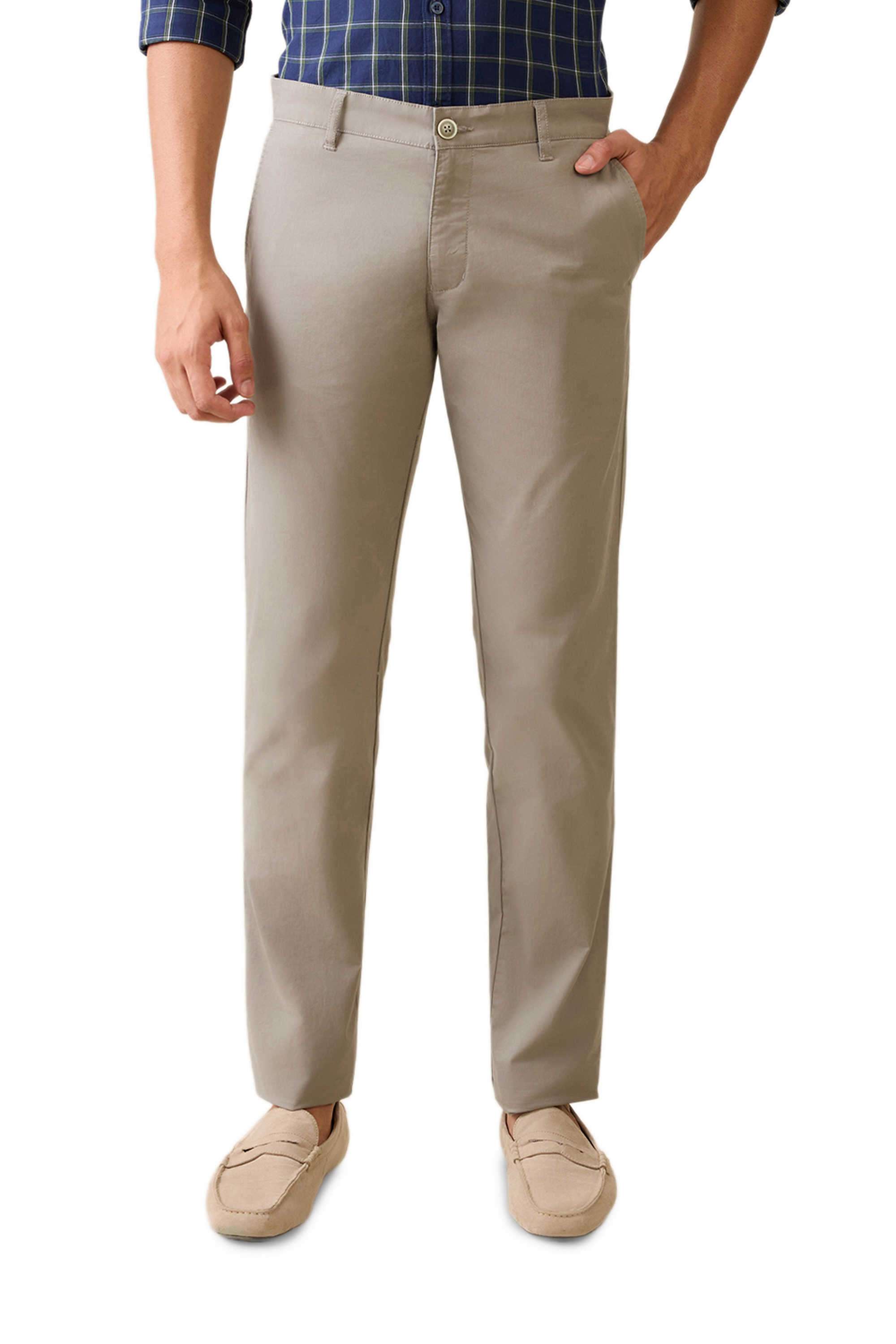 Solid-Cotton-Blend-Tapered-Fit-Men-s-Casual-Trousers