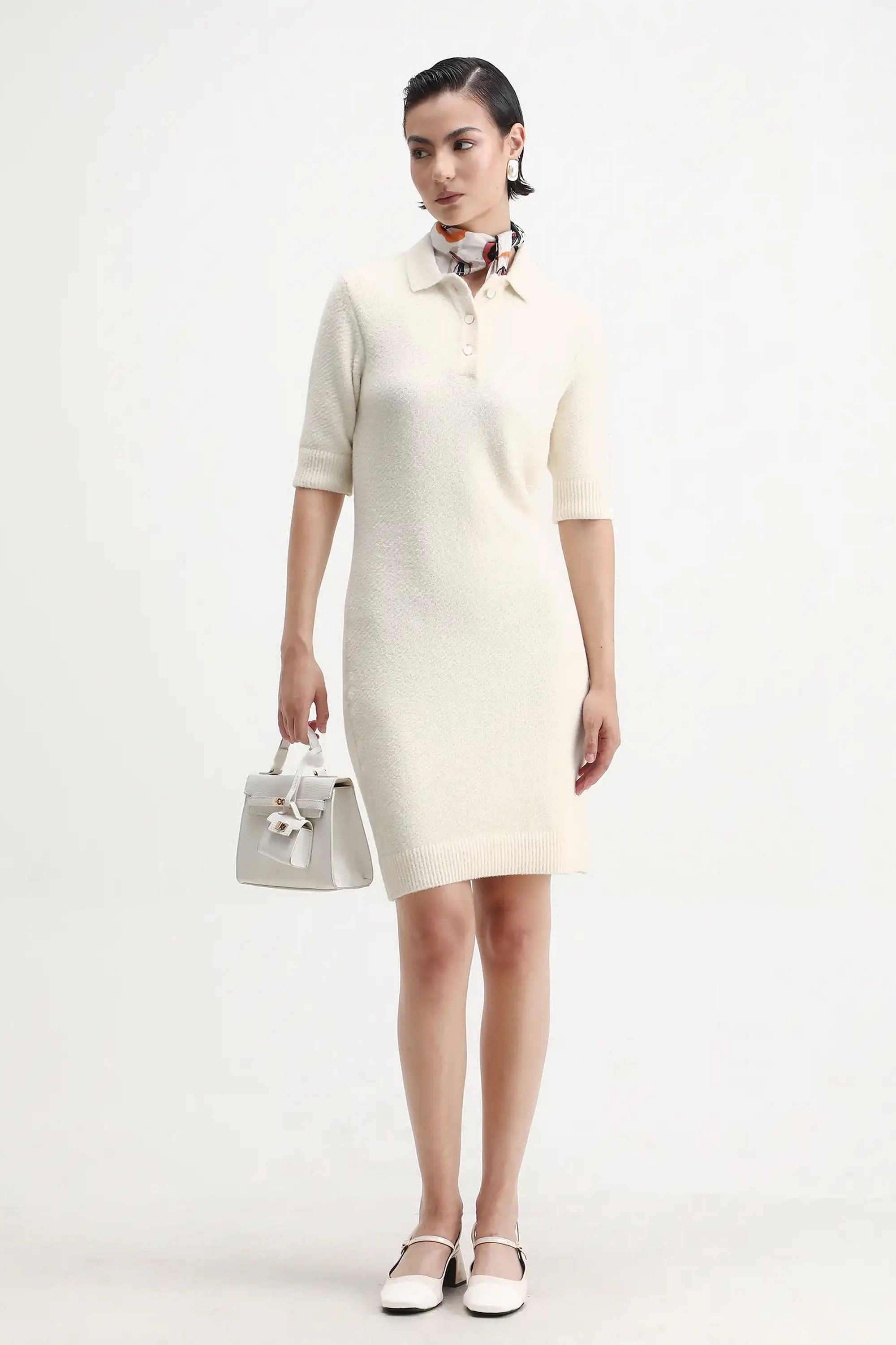 Solid-Nylon-Collared-Women-s-Dress