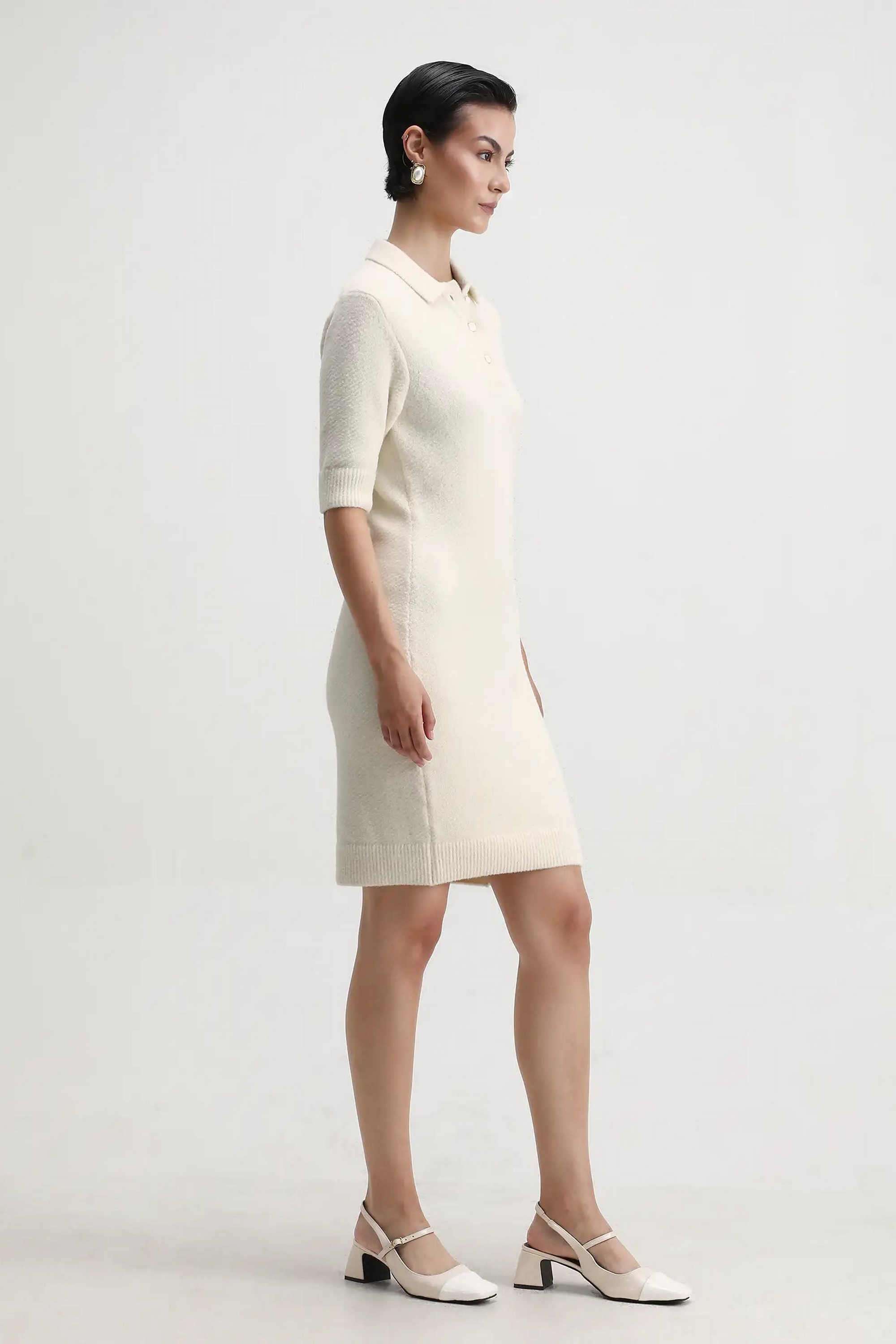 Solid-Nylon-Collared-Women-s-Dress