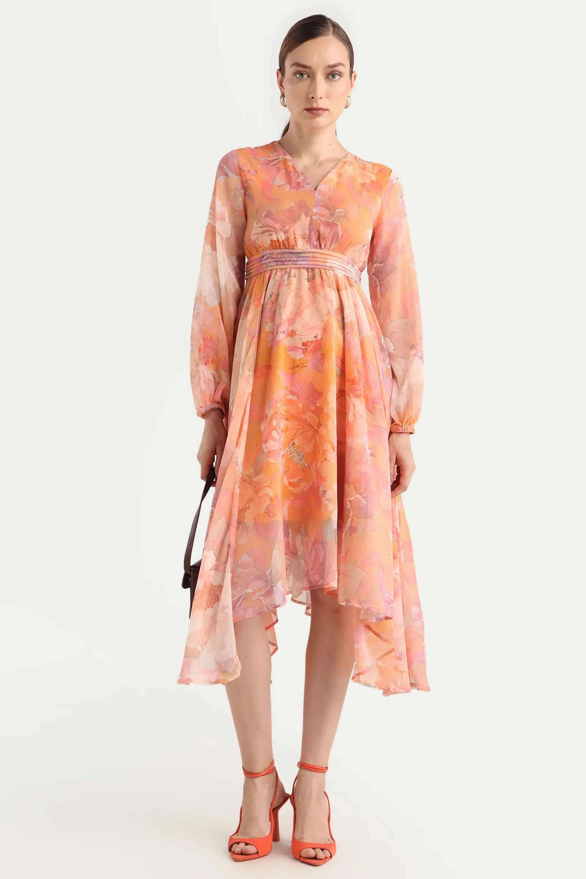 Floral-Polyester-V-Neck-Women-s-Dress