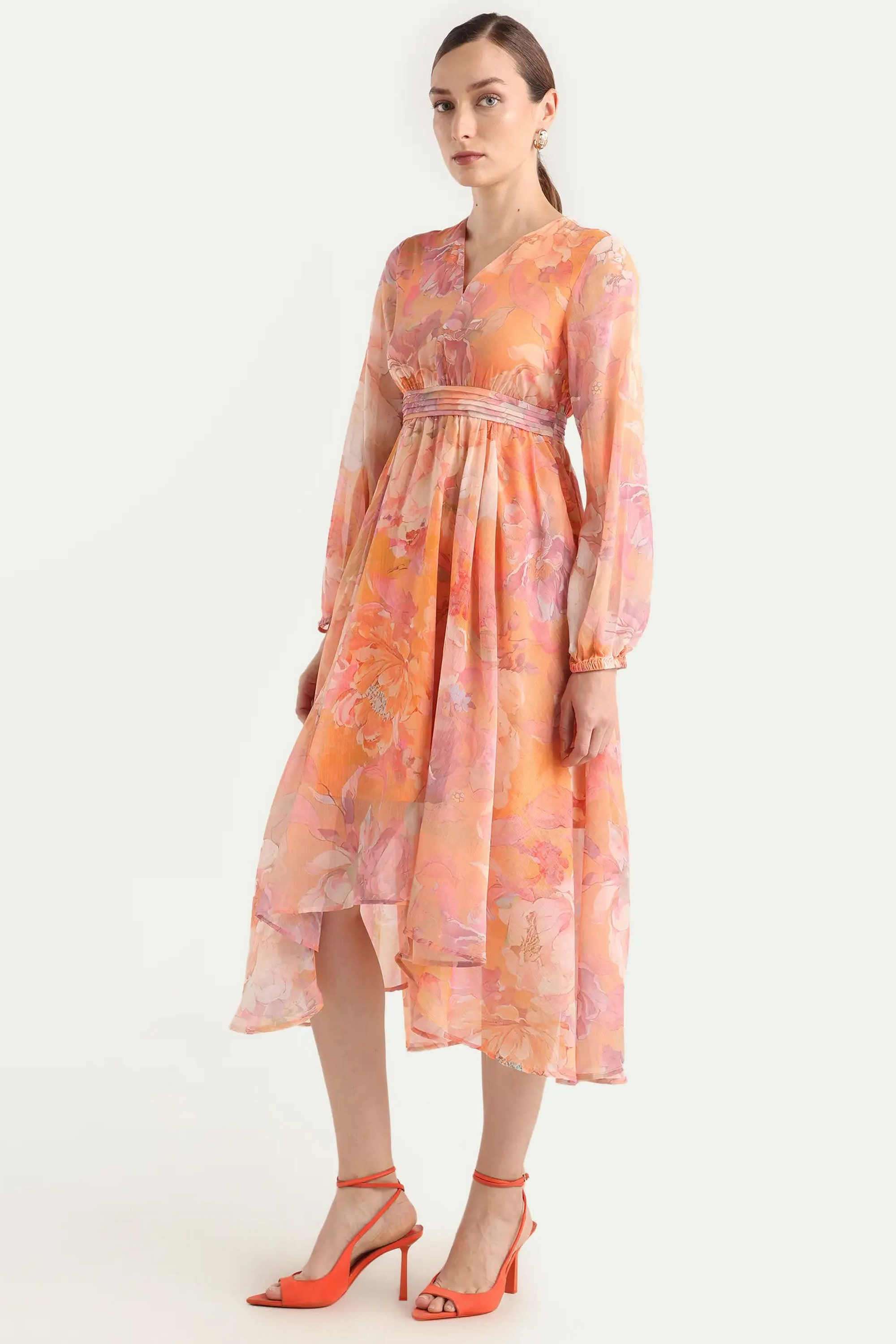 Floral-Polyester-V-Neck-Women-s-Dress