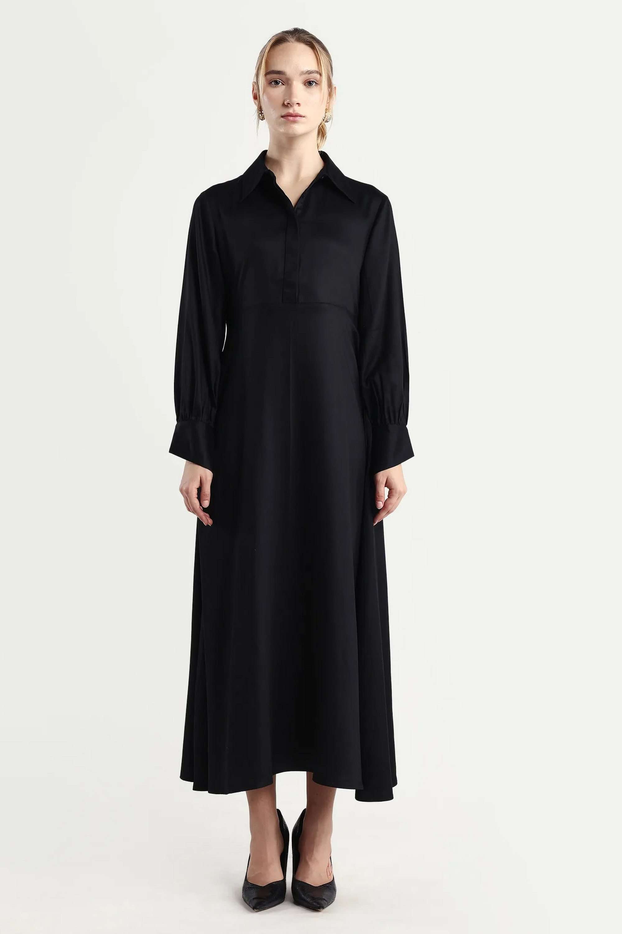 Solid-Viscose-Collared-Women-s-Dress