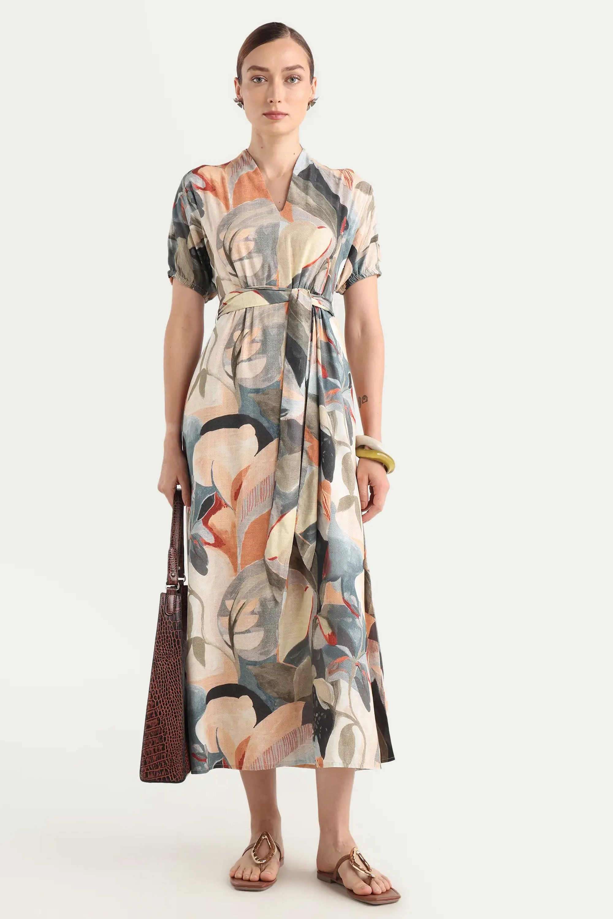 Printed-Viscose-V-Neck-Women-s-Dress