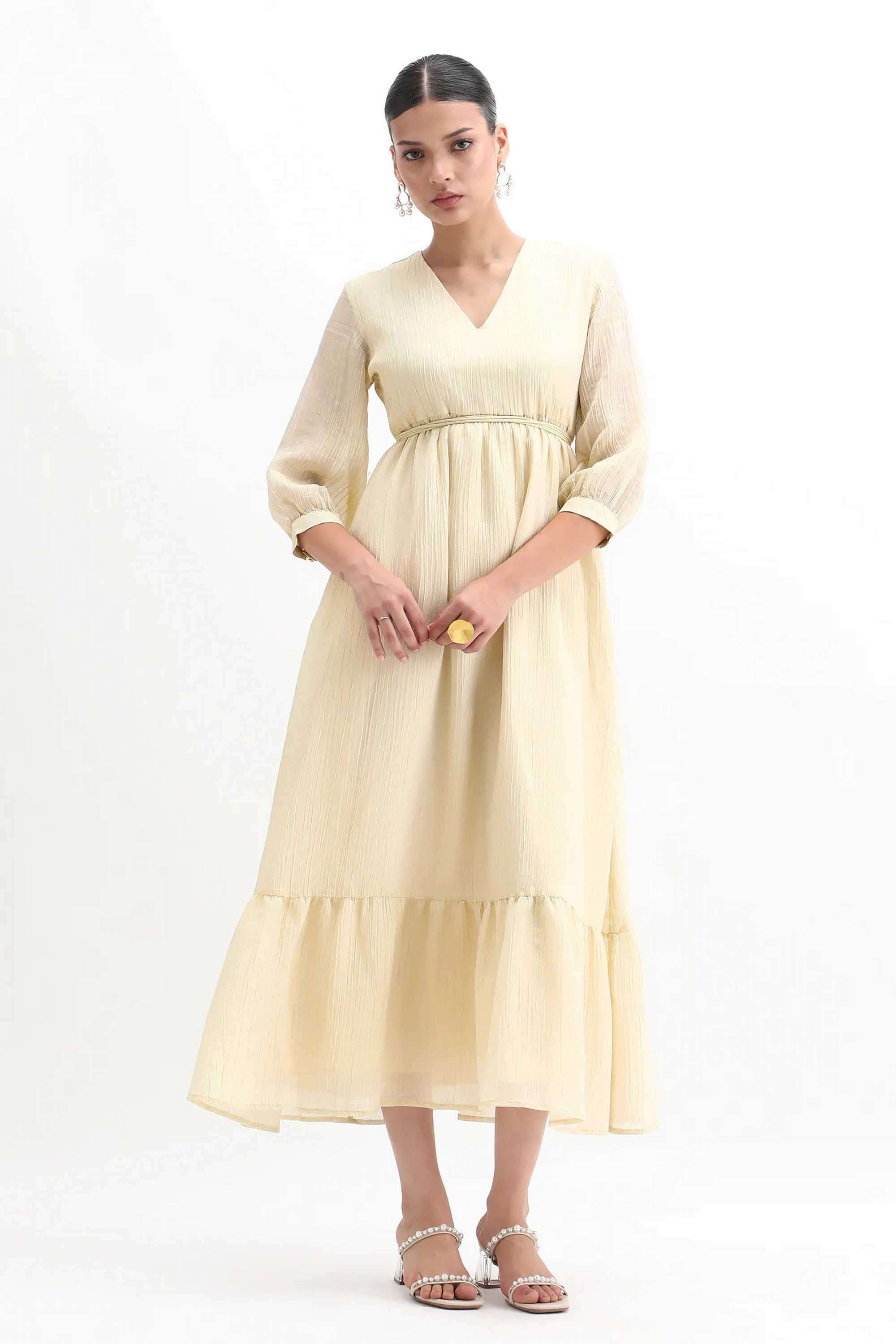 Solid-Viscose-V-Neck-Women-s-Dress