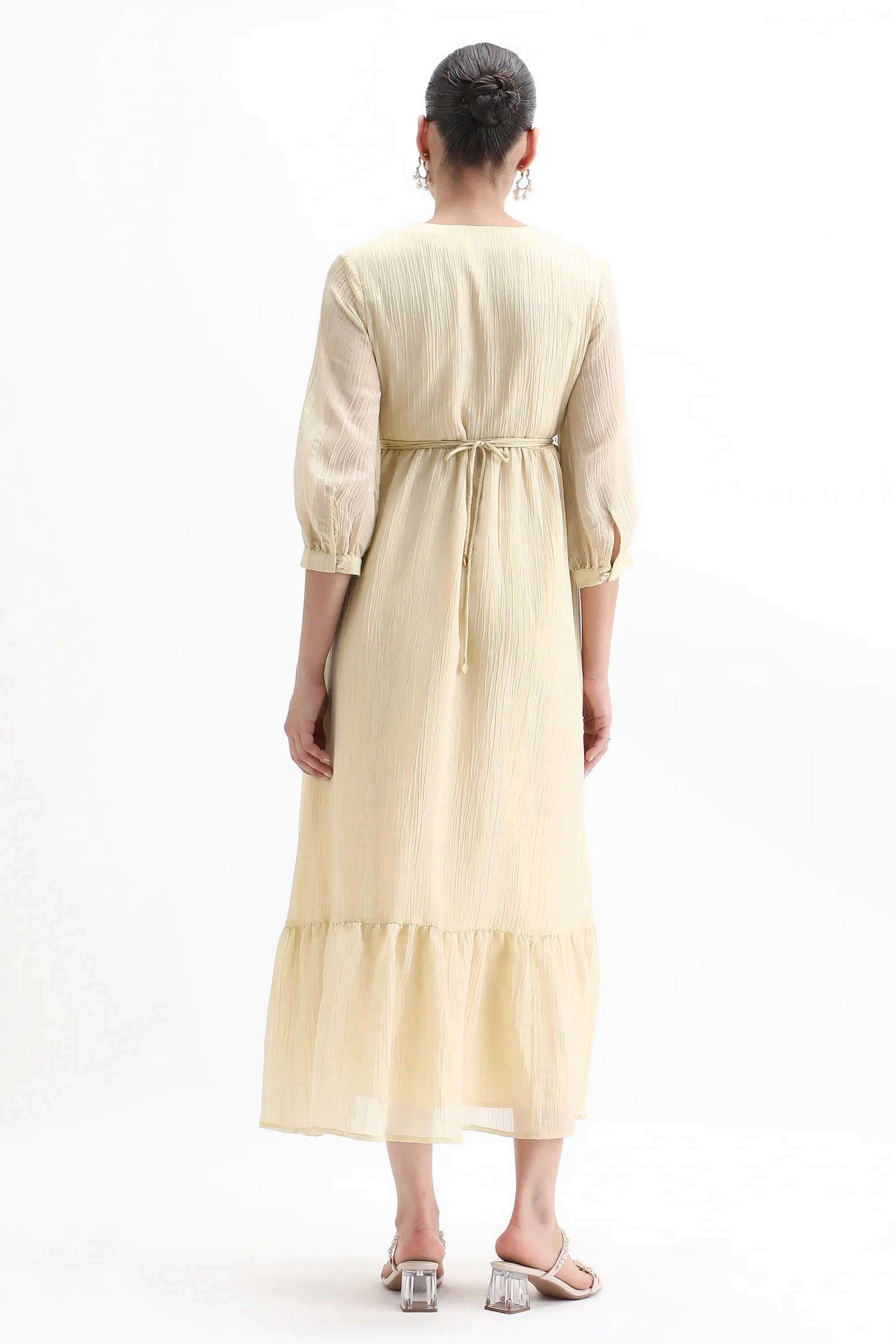 Solid-Viscose-V-Neck-Women-s-Dress