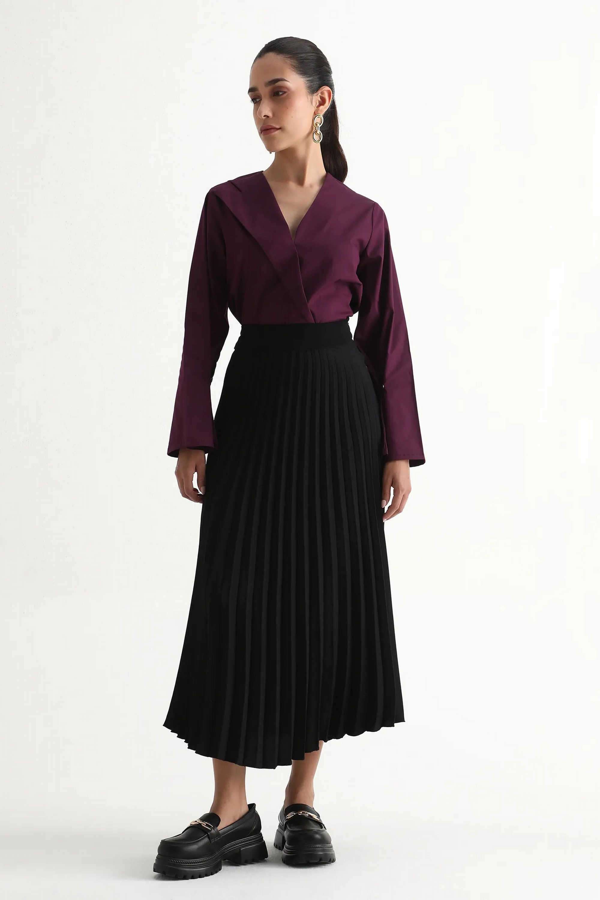 Solid-Relaxed-Fit-Polyester-Women-s-Party-Wear-Skirts