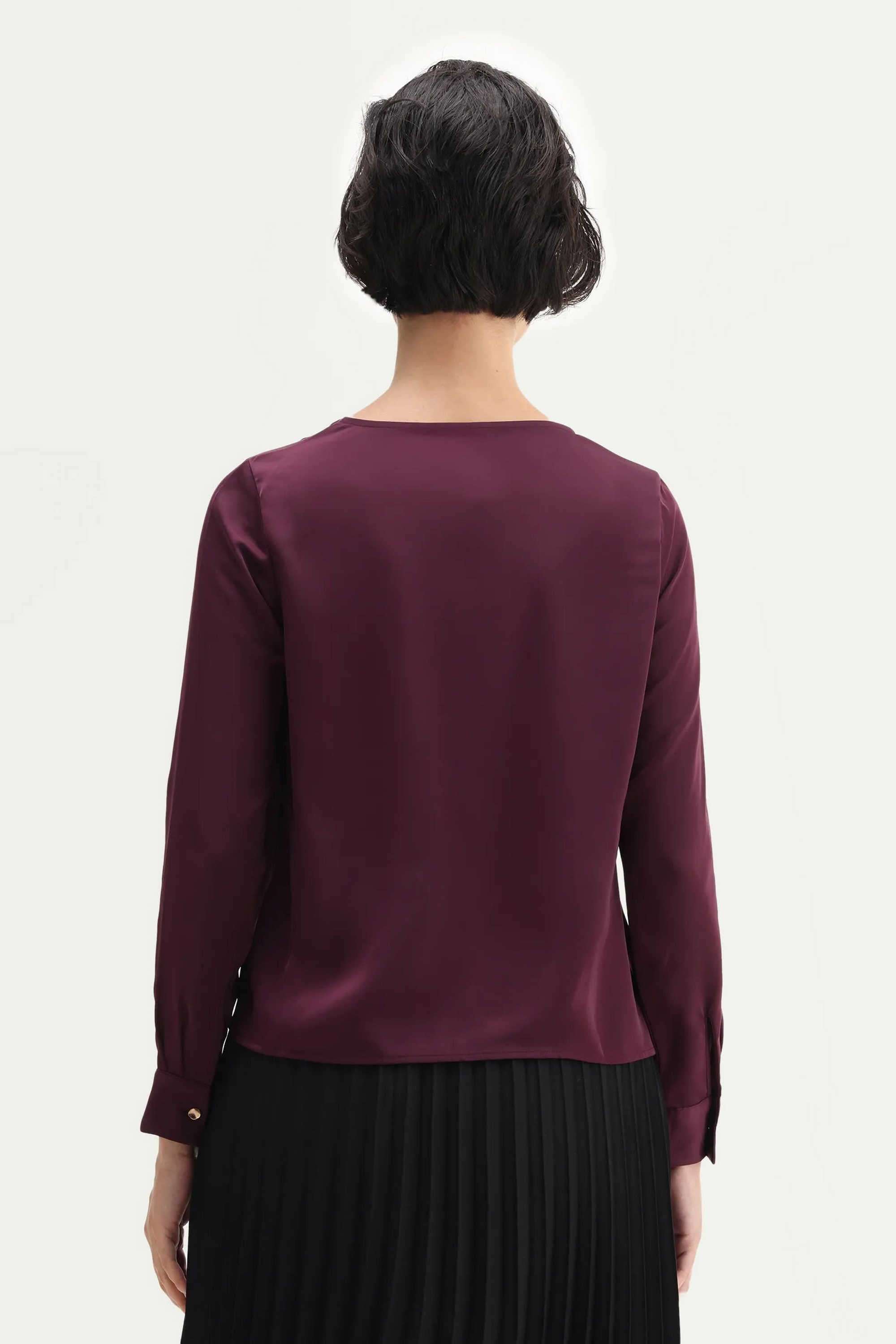 Solid-Polyester-Cowl-Neck-Women-s-Top