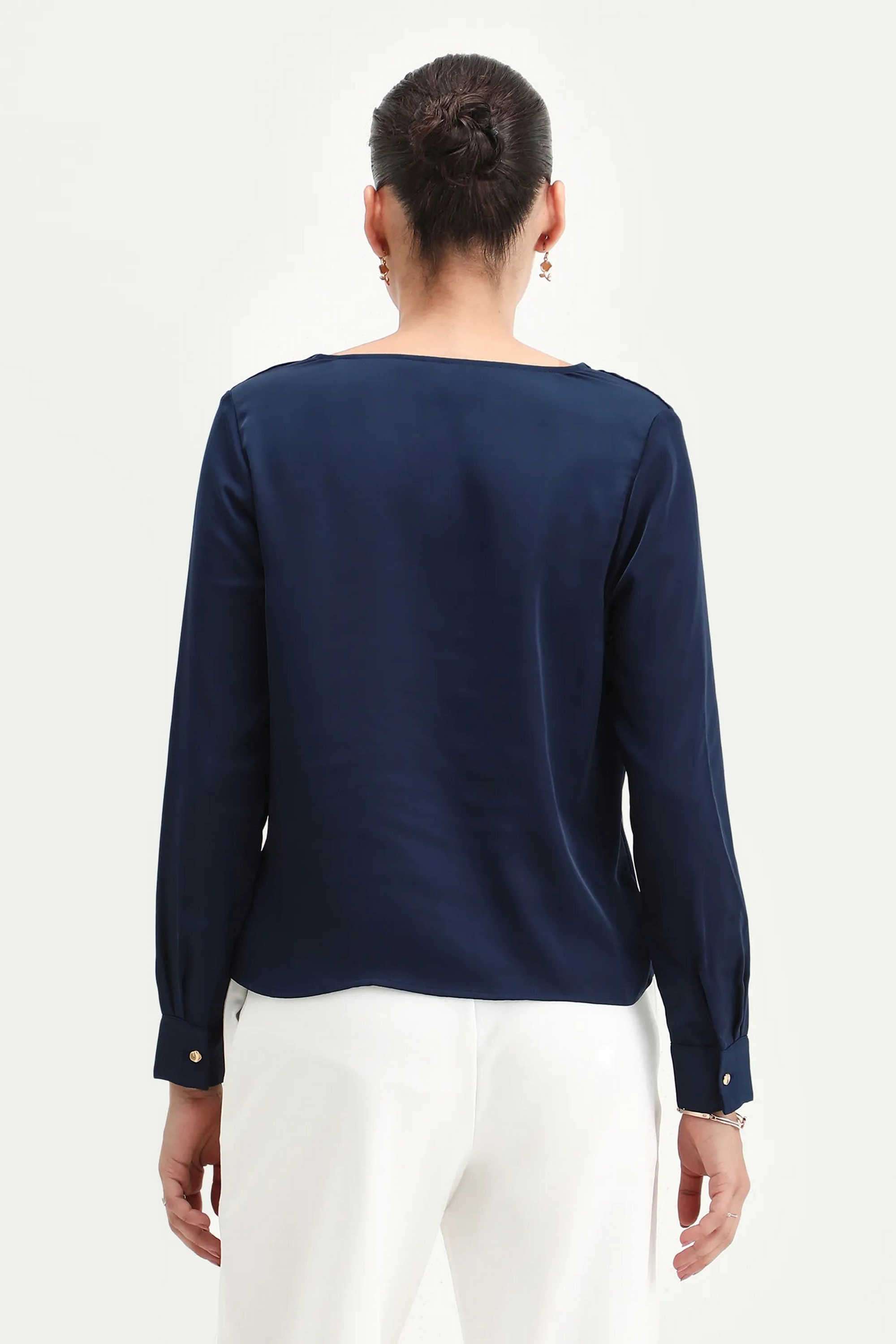 Solid-Polyester-Cowl-Neck-Women-s-Top