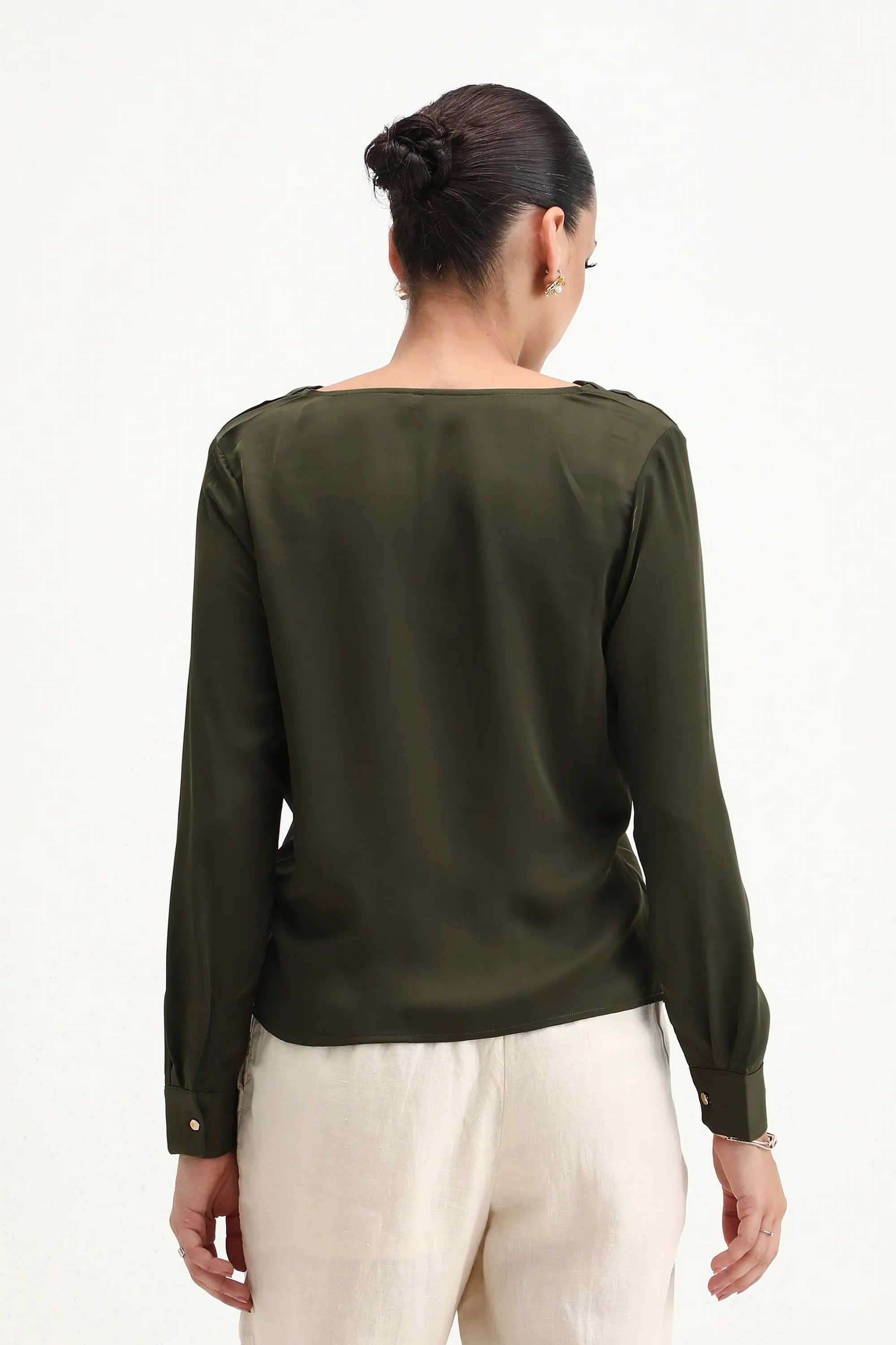 Solid-Polyester-Cowl-Neck-Women-s-Top