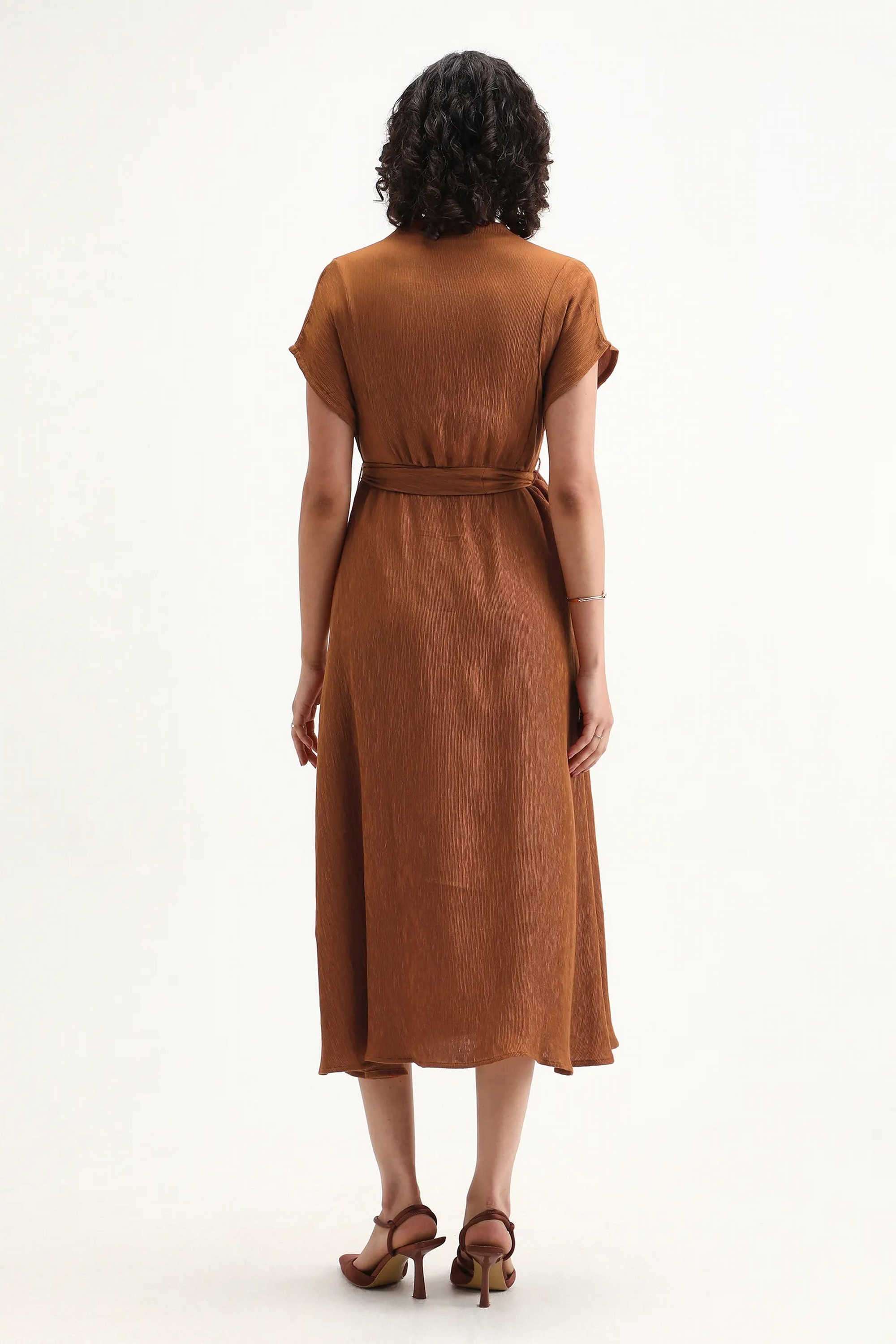 Solid-Blended-Fabric-V-Neck-Women-s-Dress