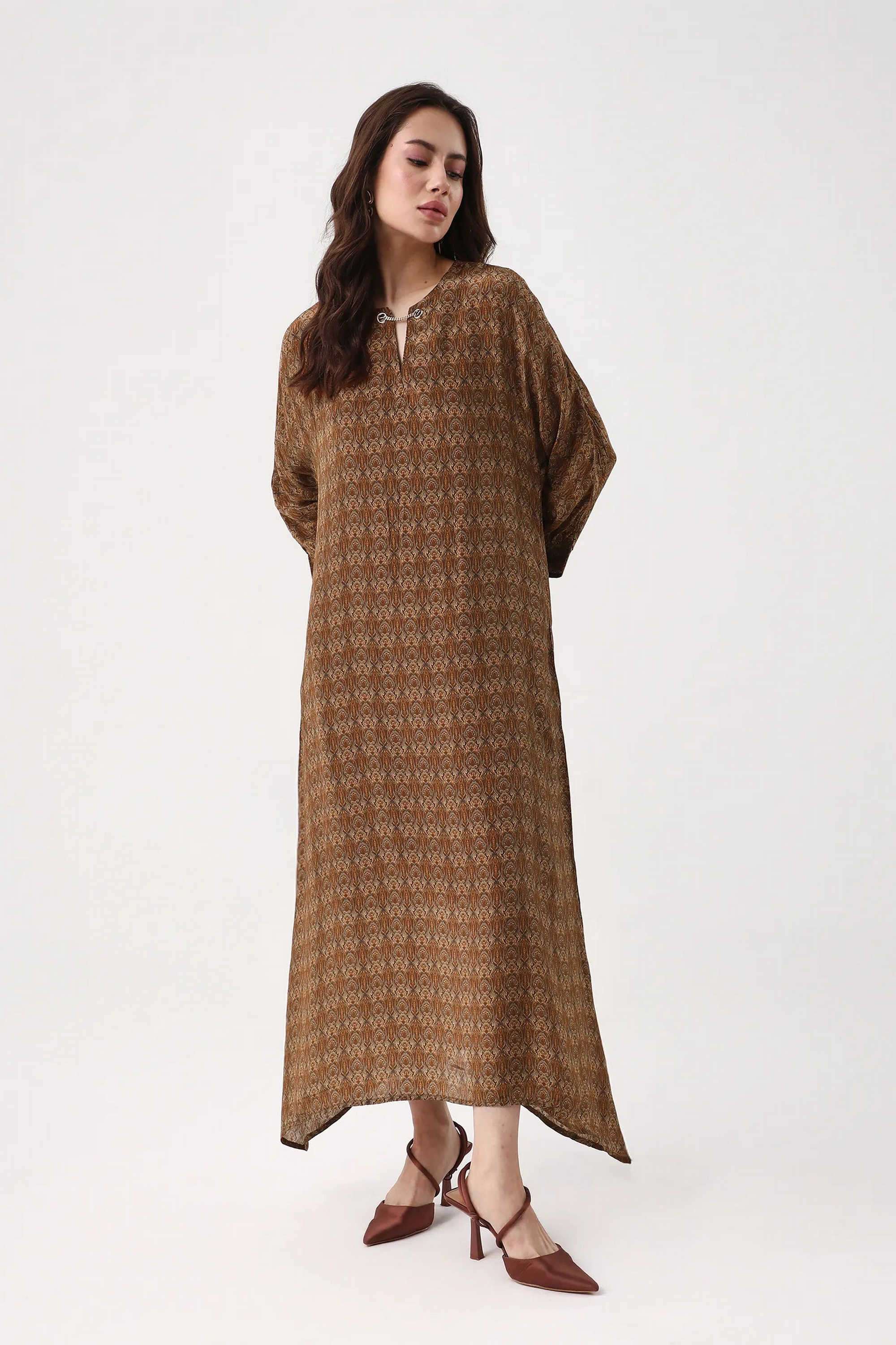 Printed-Viscose-Round-Neck-Women-s-Dress