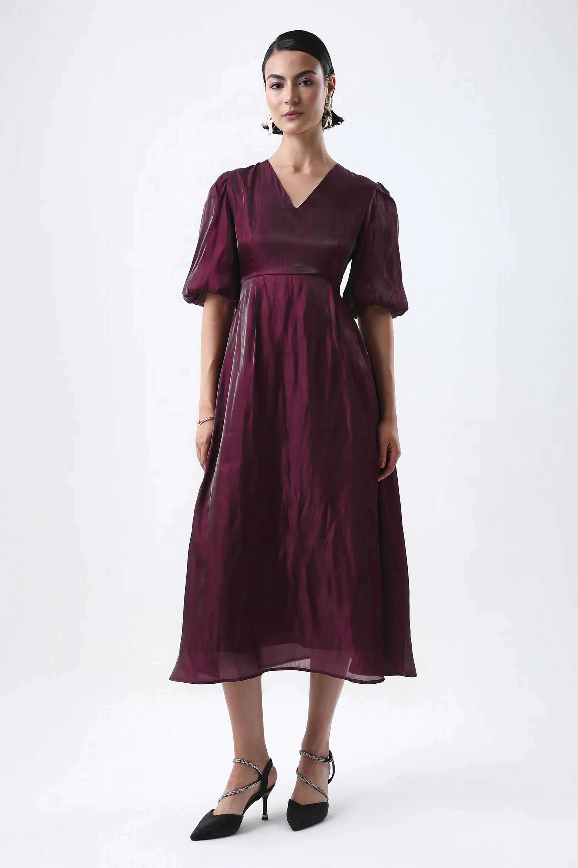 Solid-Polyester-High-Neck-Women-s-Dress