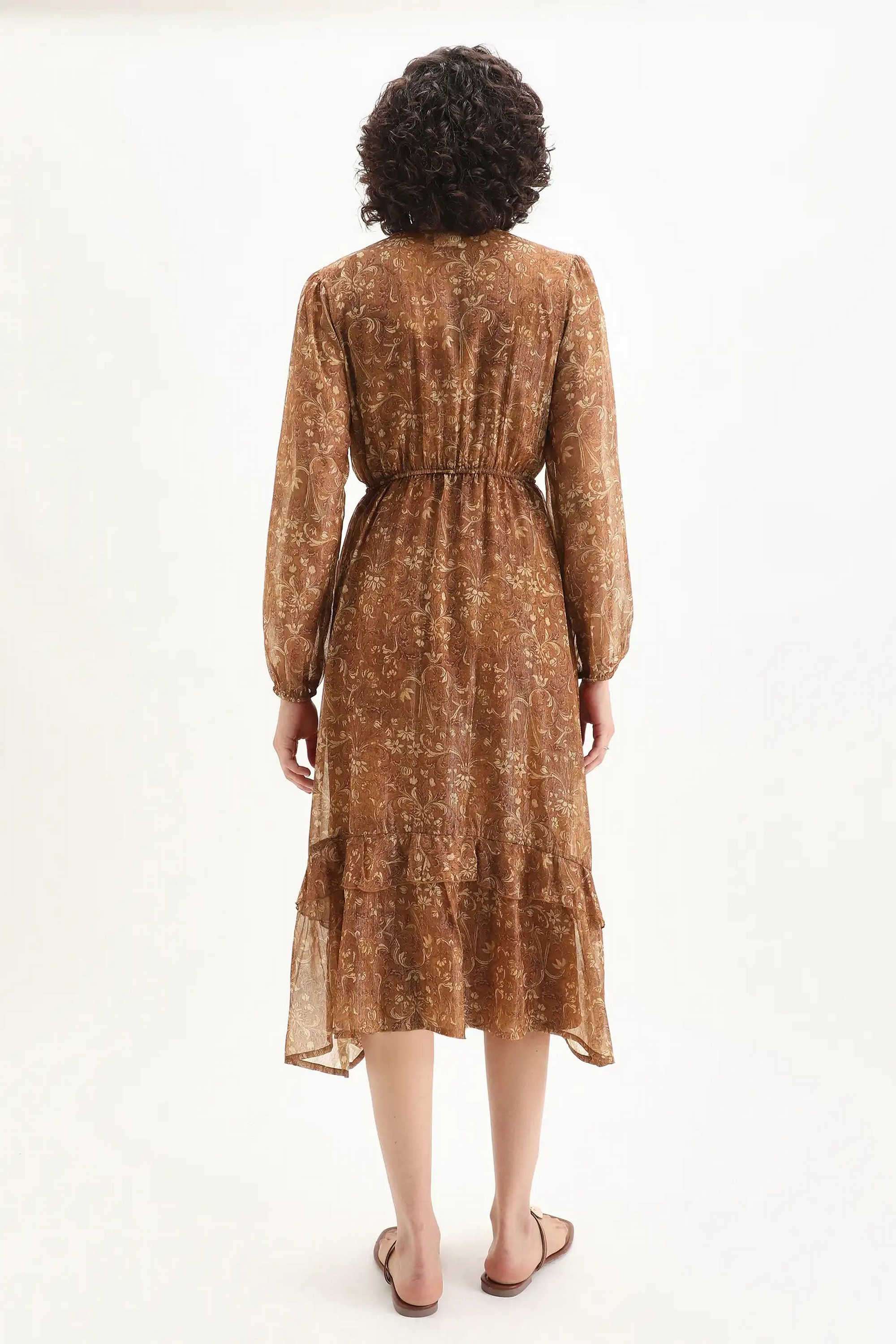 Printed-Polyester-V-Neck-Women-s-Dress