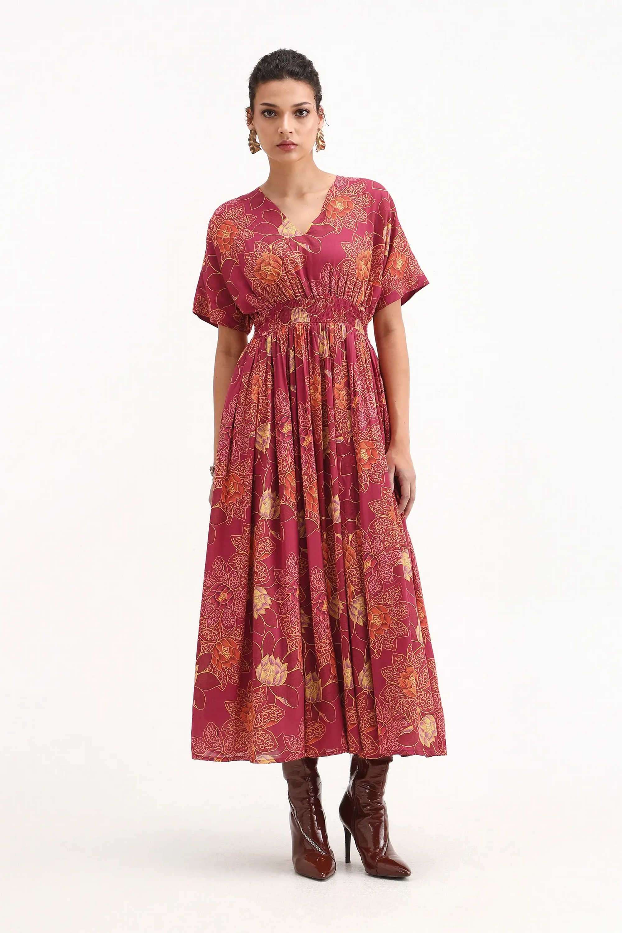 Printed-Modal-V-Neck-Women-s-Dress