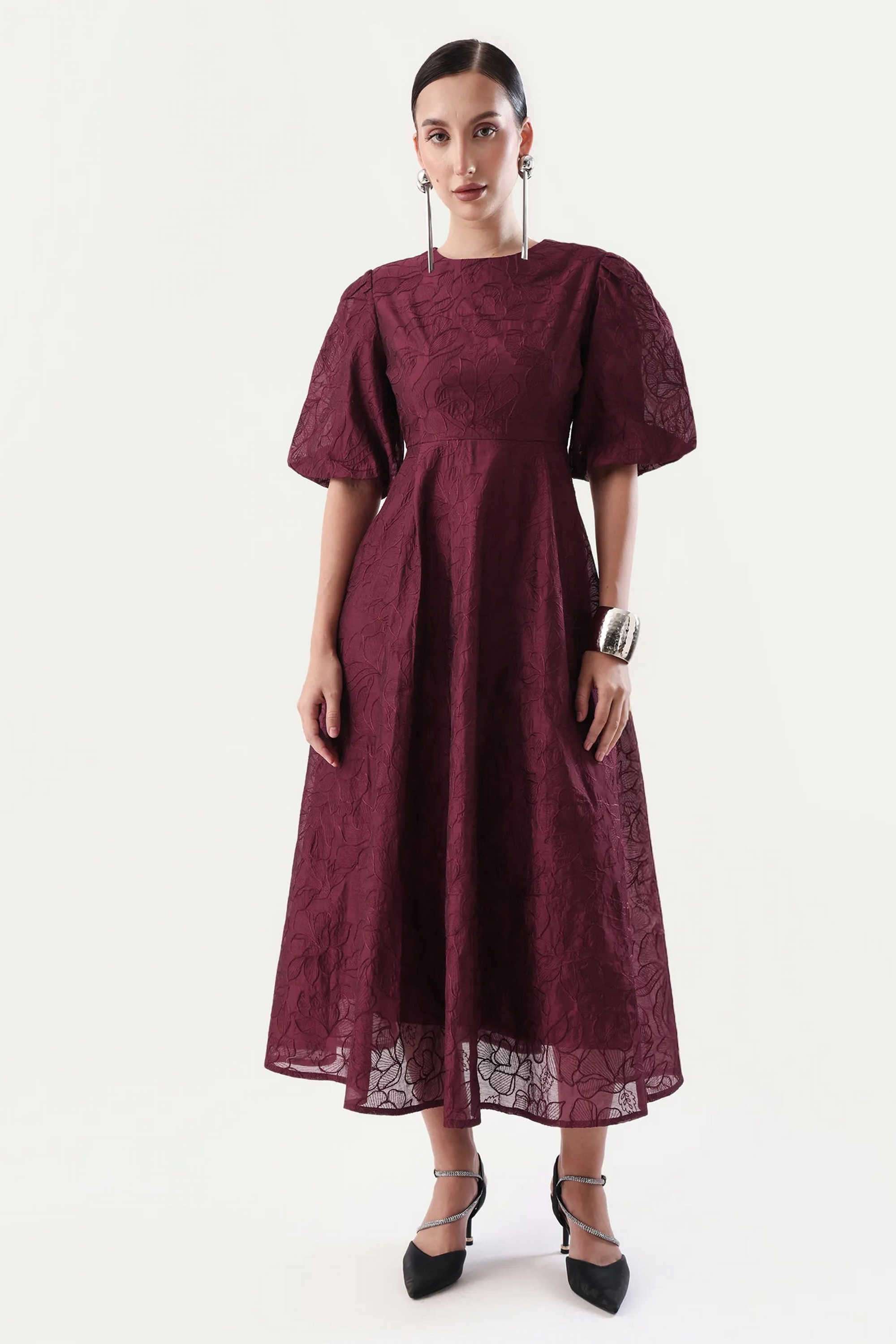 Solid-Blended-Fabric-Plunging-Neck-Women-s-Dress