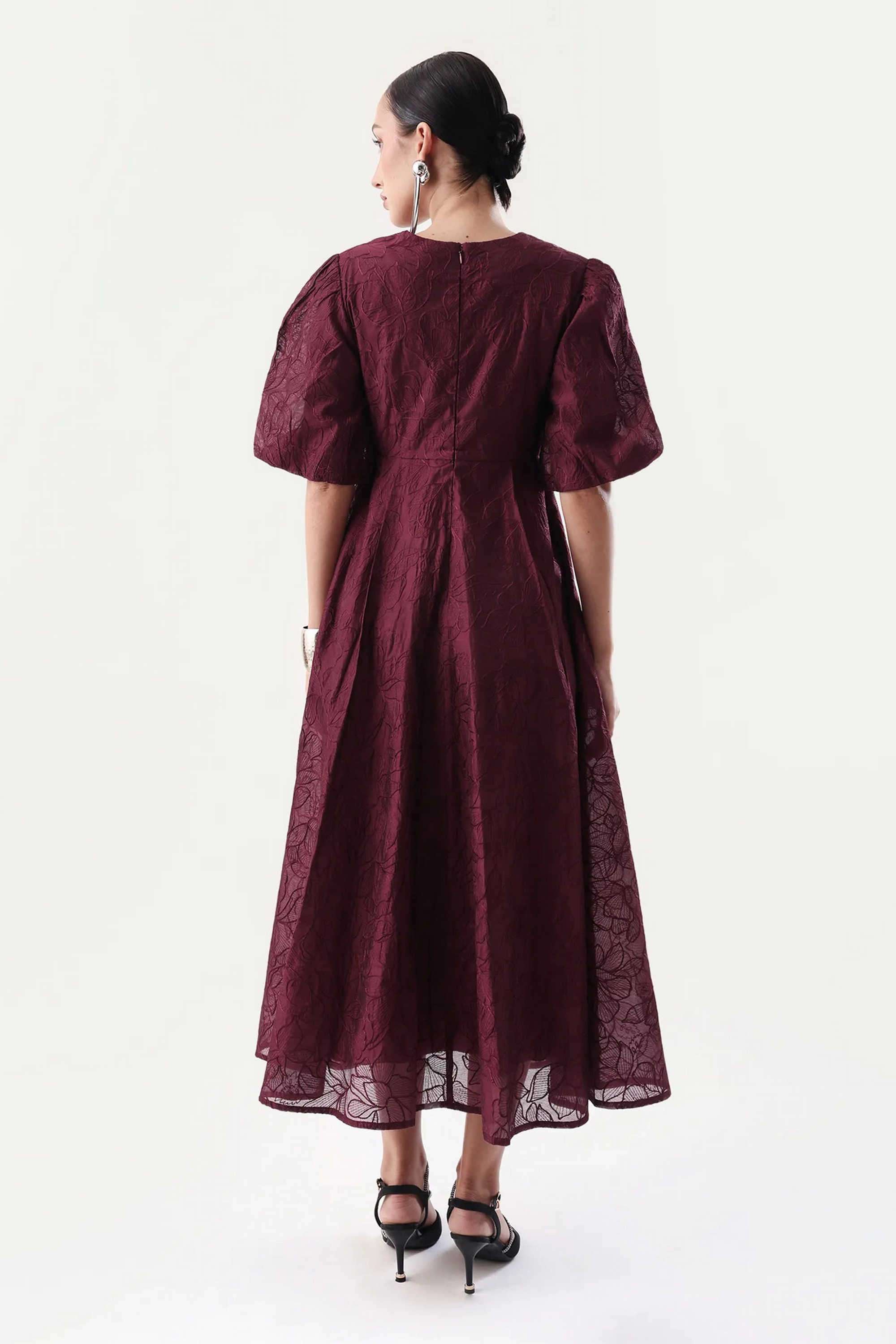 Solid-Blended-Fabric-Plunging-Neck-Women-s-Dress