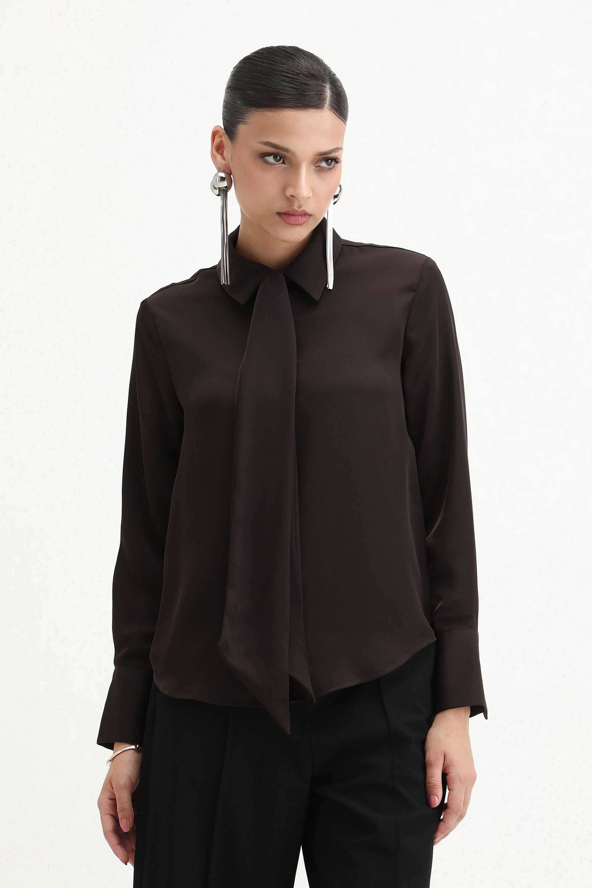 Solid-Polyester-Collared-Women-s-Shirt