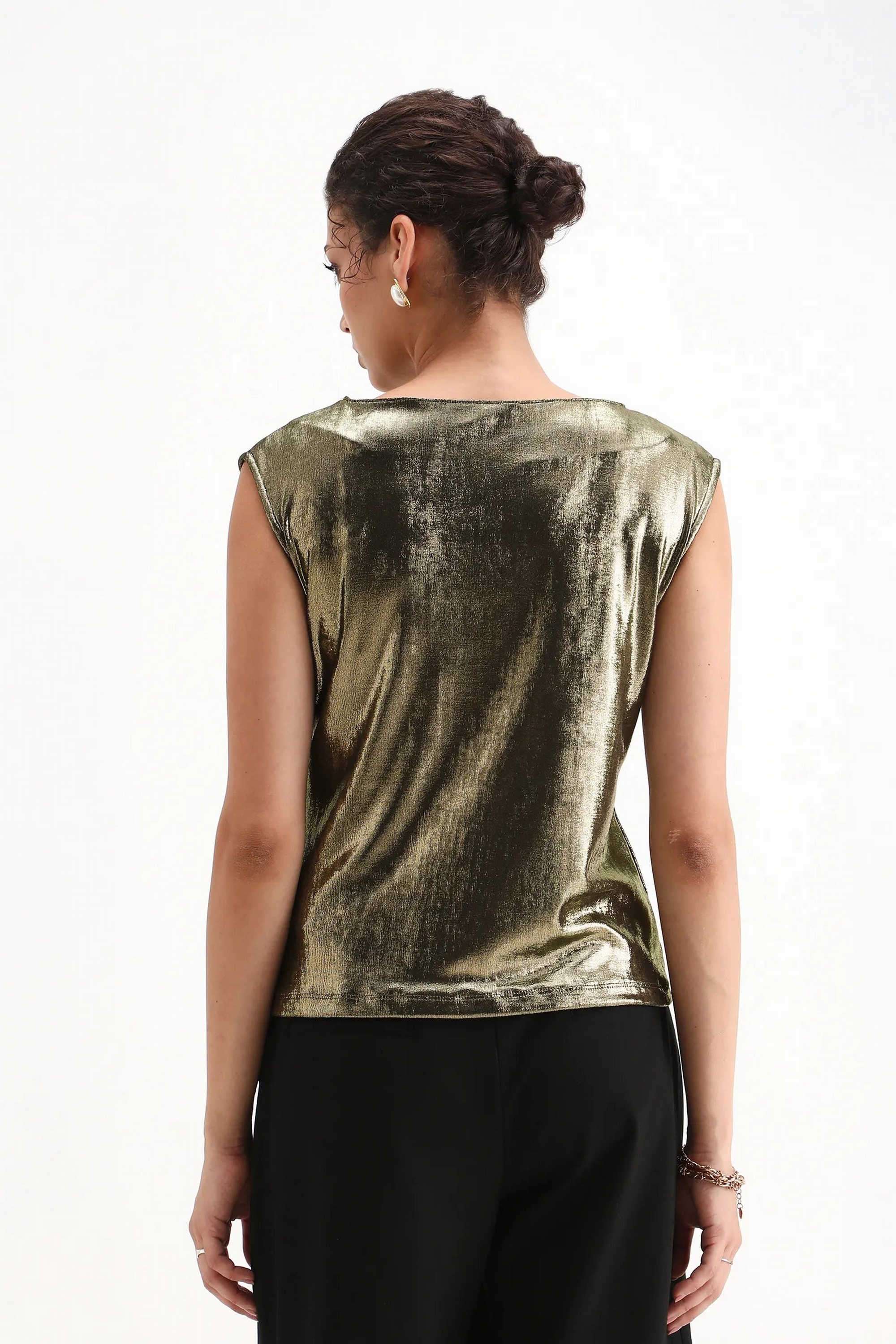 Solid-Polyester-Boat-Neck-Women-s-Top