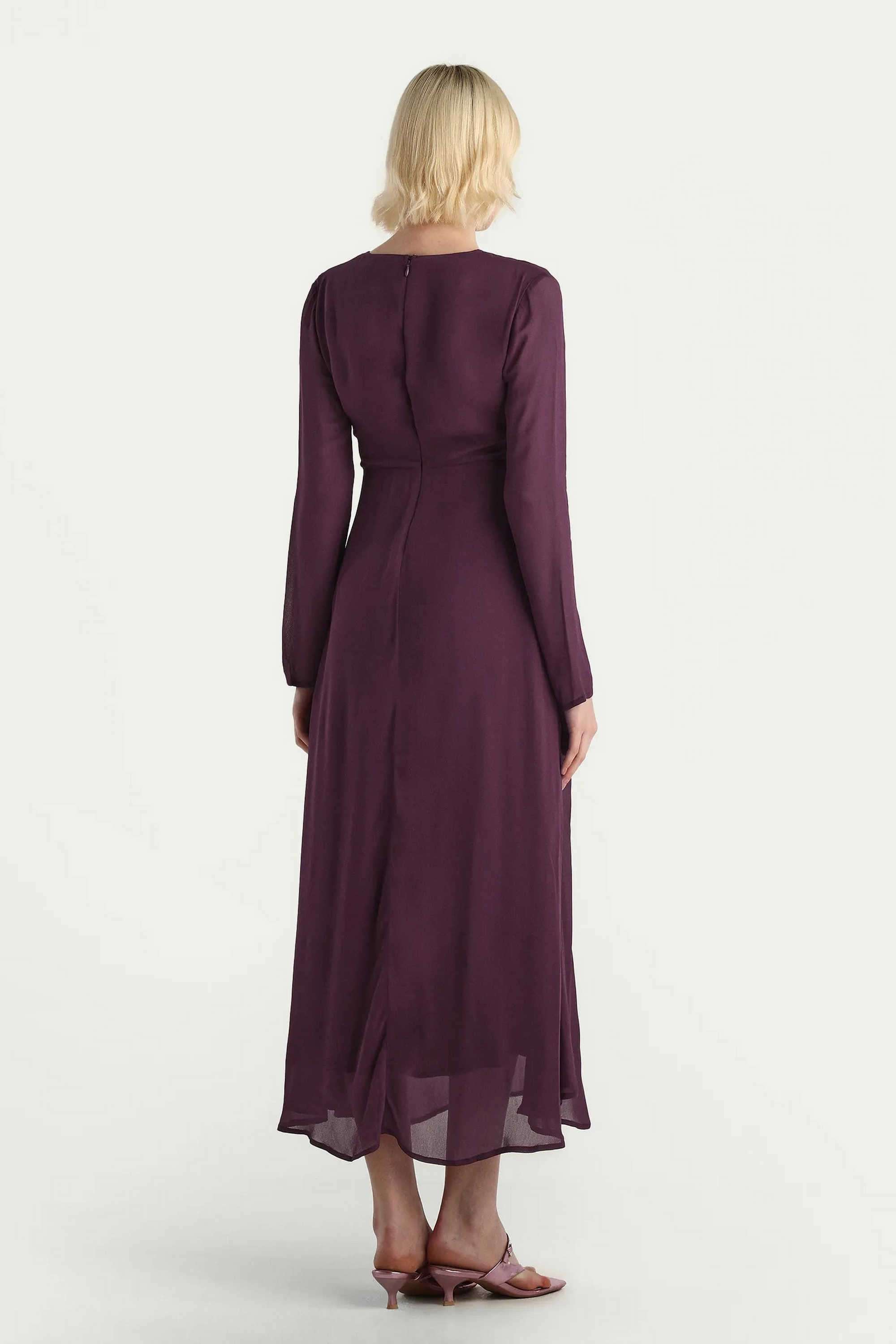 Solid-Viscose-V-Neck-Women-s-Dress