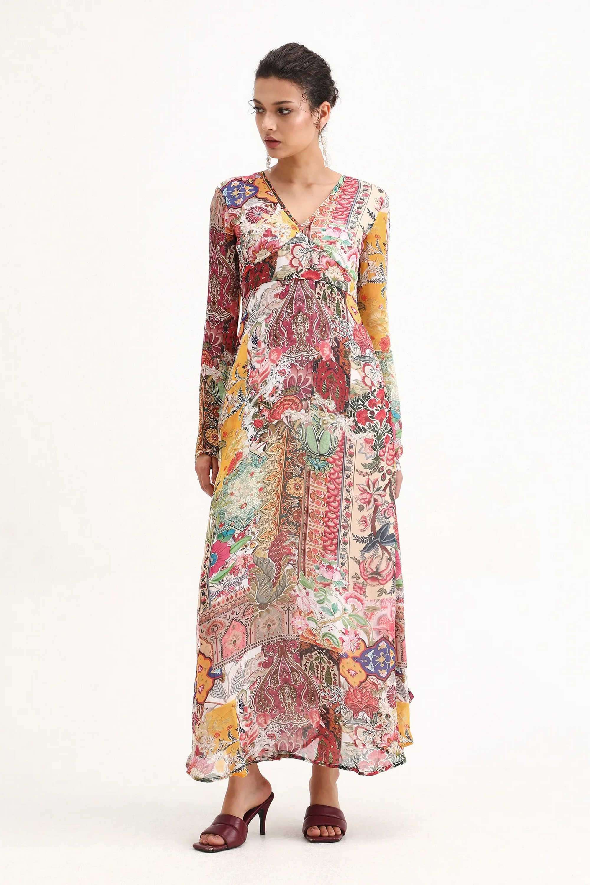 Abstract-Viscose-V-Neck-Women-s-Dress