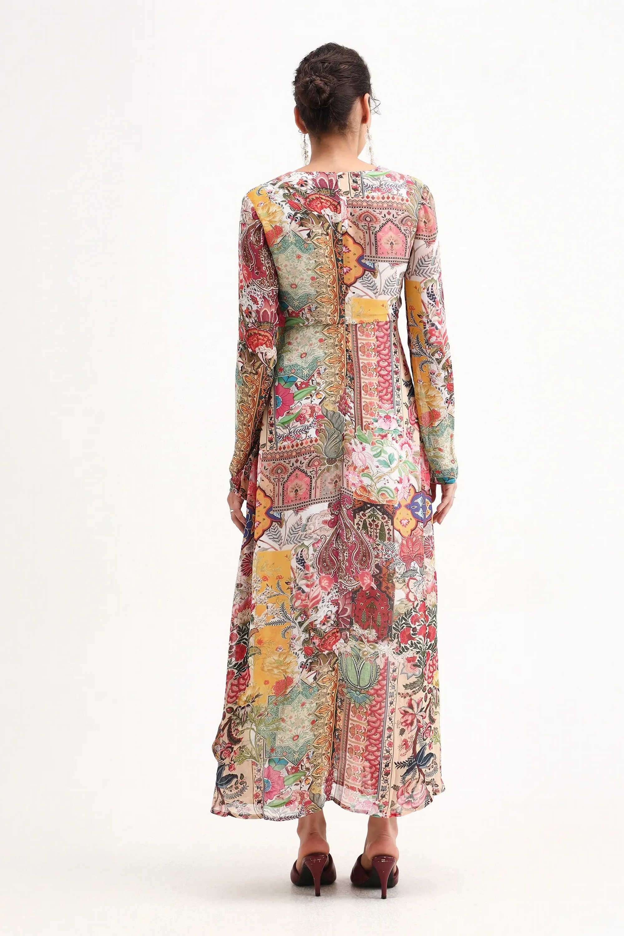 Abstract-Viscose-V-Neck-Women-s-Dress