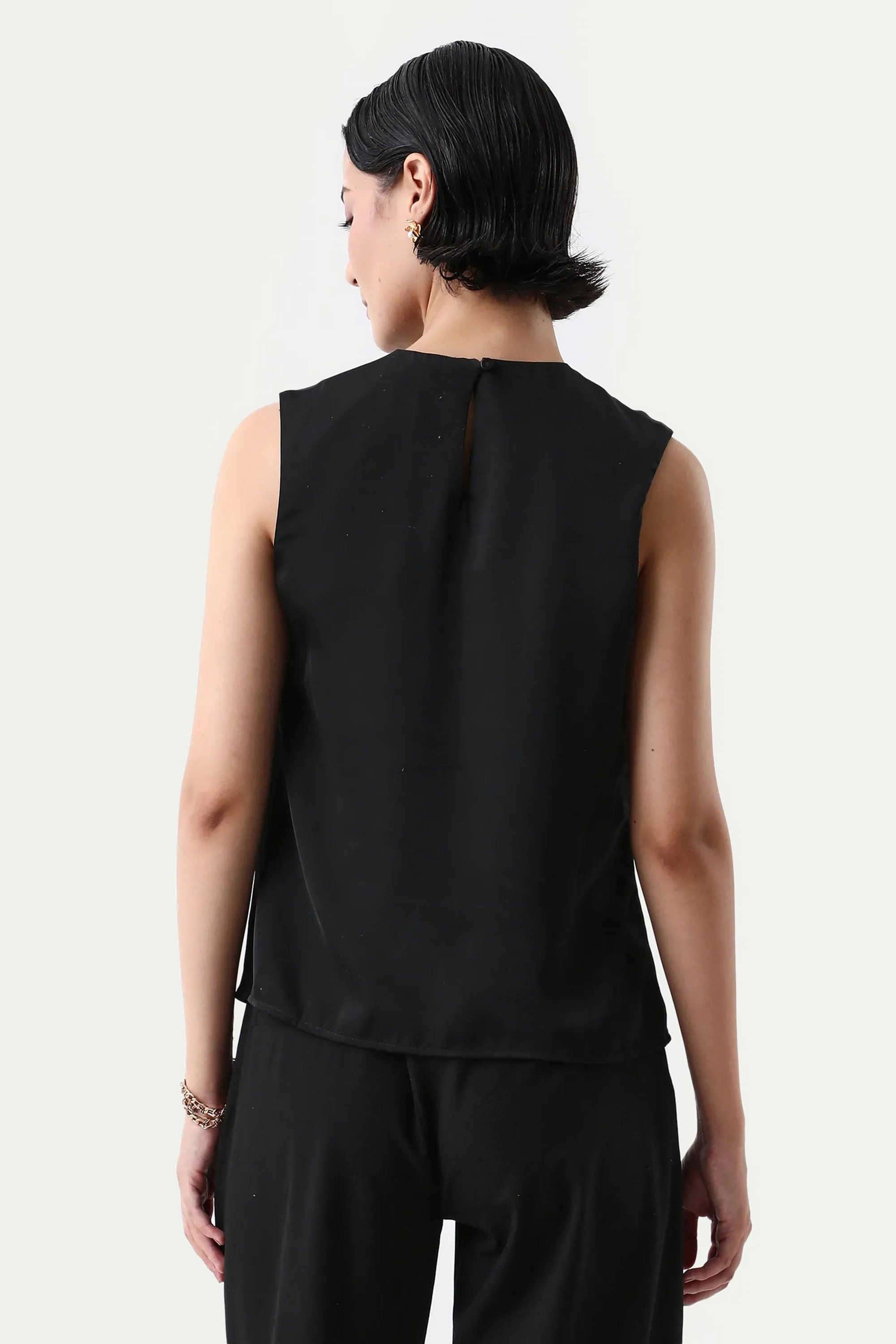 Solid-Polyester-Round-Neck-Women-s-Top