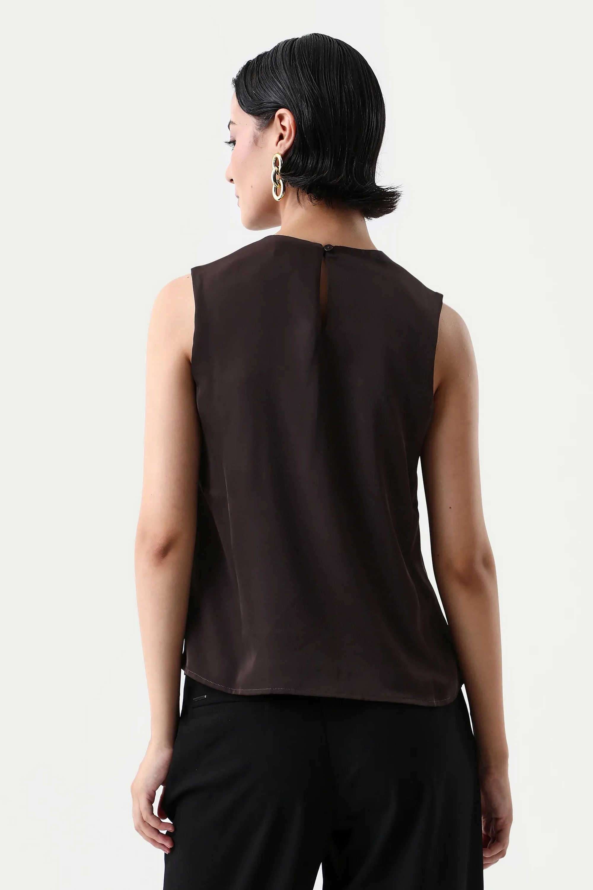 Solid-Polyester-Round-Neck-Women-s-Top