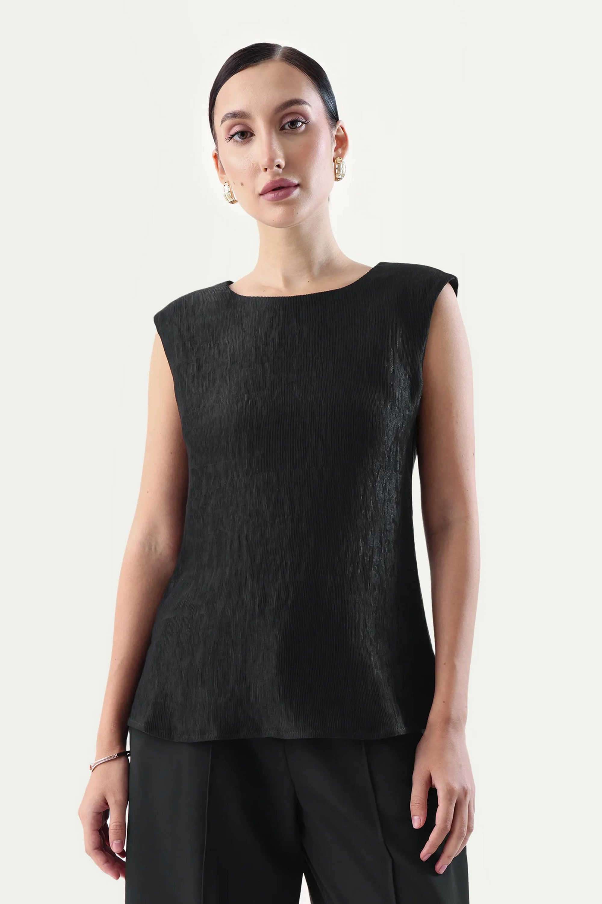 Solid-Blended-Fabric-Round-Neck-Women-s-Top