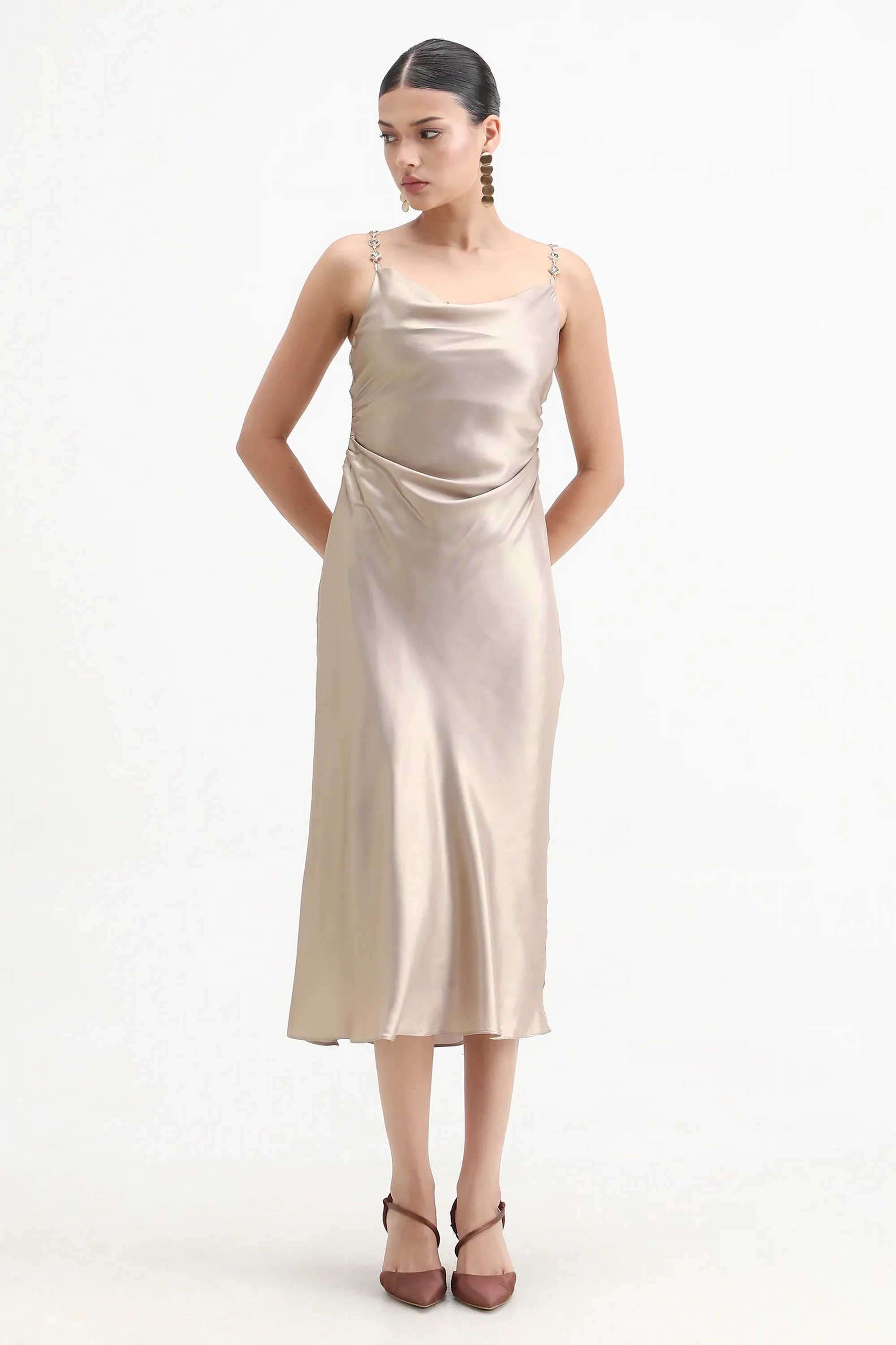 Solid-Polyester-Sweetheart-Neck-Women-s-Dress