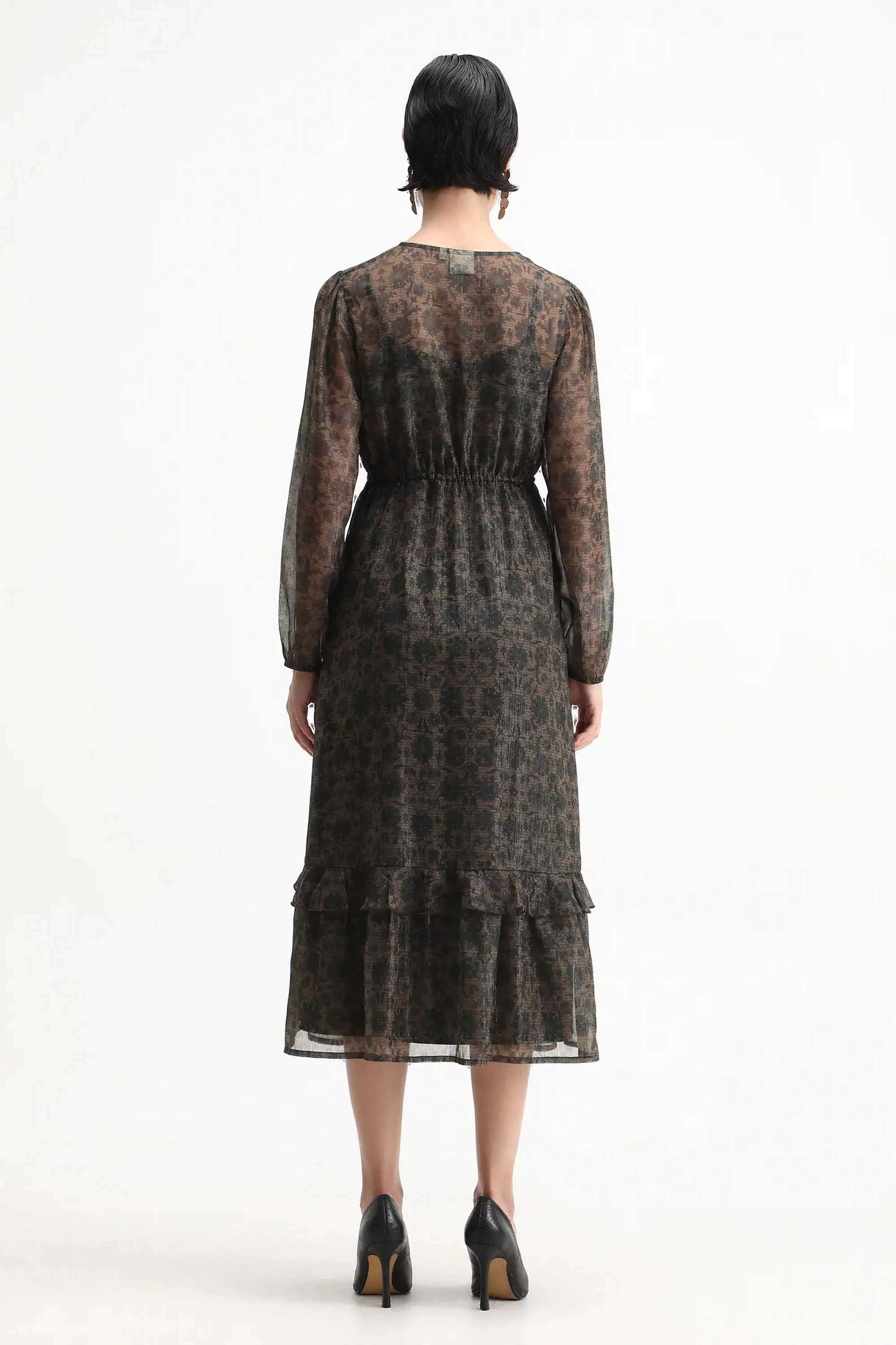 Floral-Polyester-V-Neck-Women-s-Dress