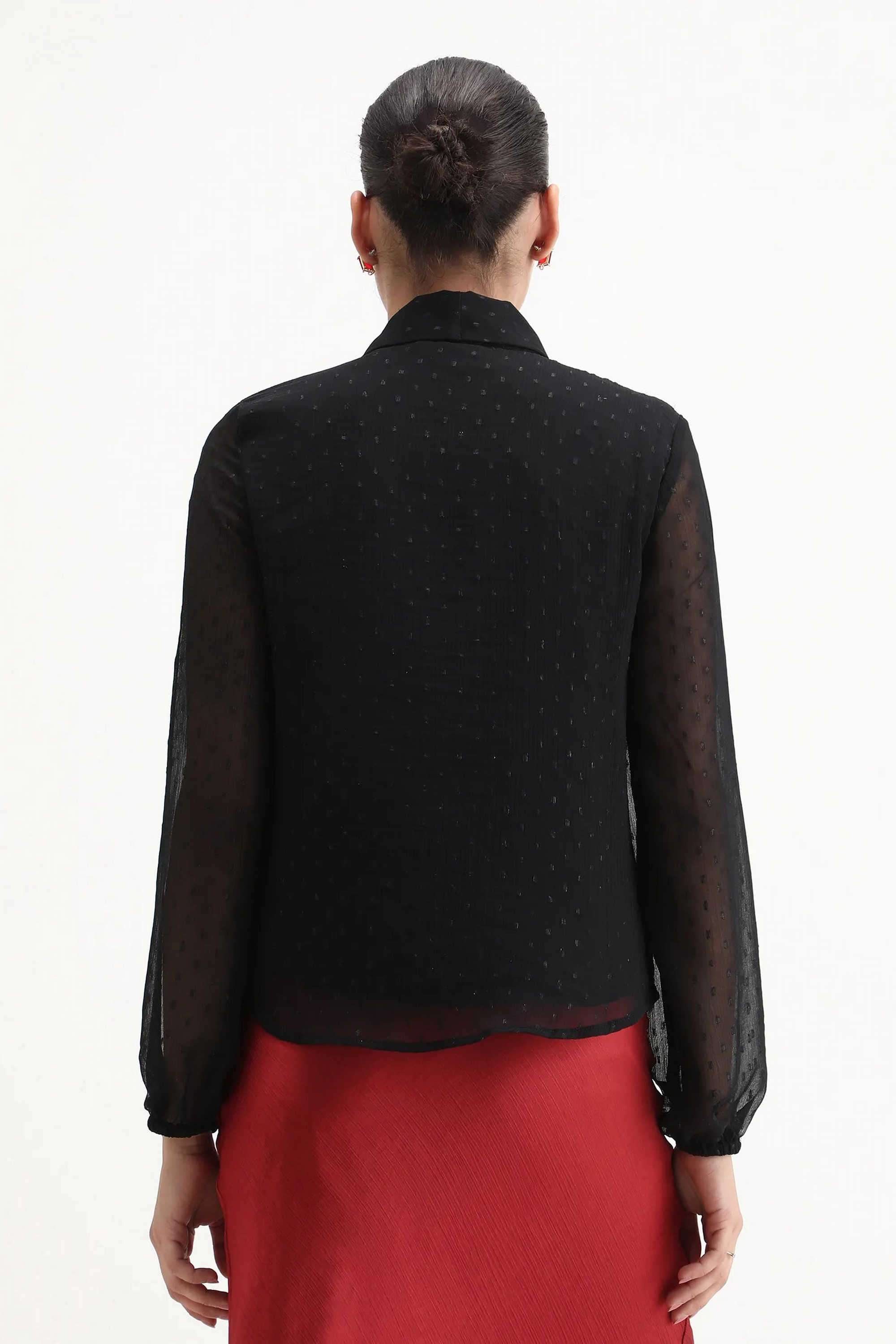 Solid-Polyester-Tie-Up-Neck-Women-s-Top