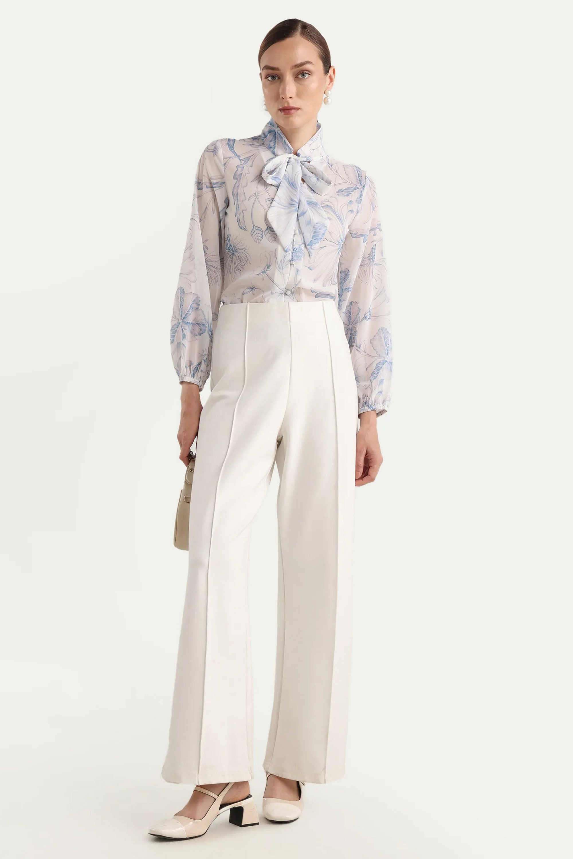 Floral-Polyester-Tie-Up-Neck-Women-s-Top