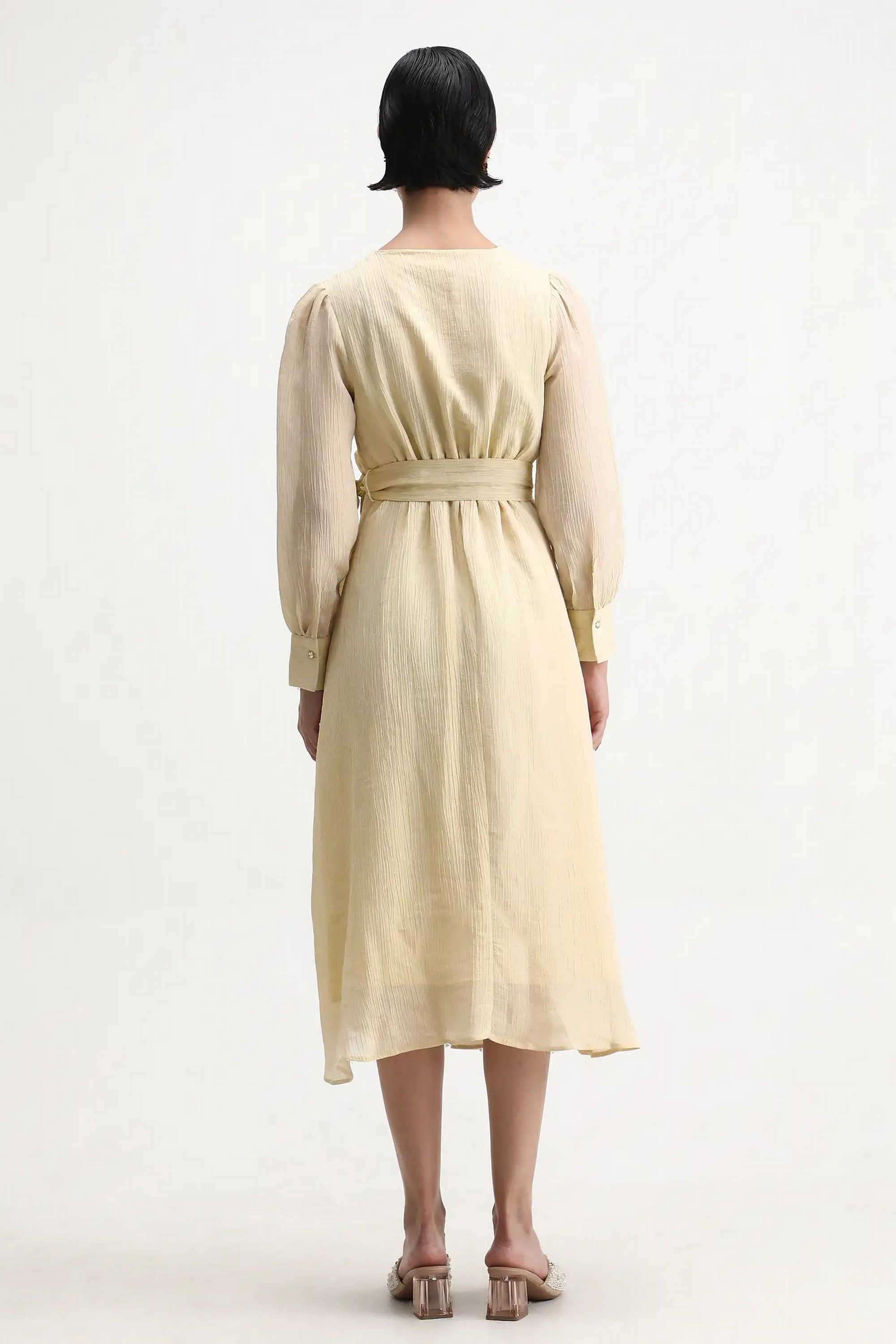 Solid-Polyester-Plunging-Neck-Women-s-Dress