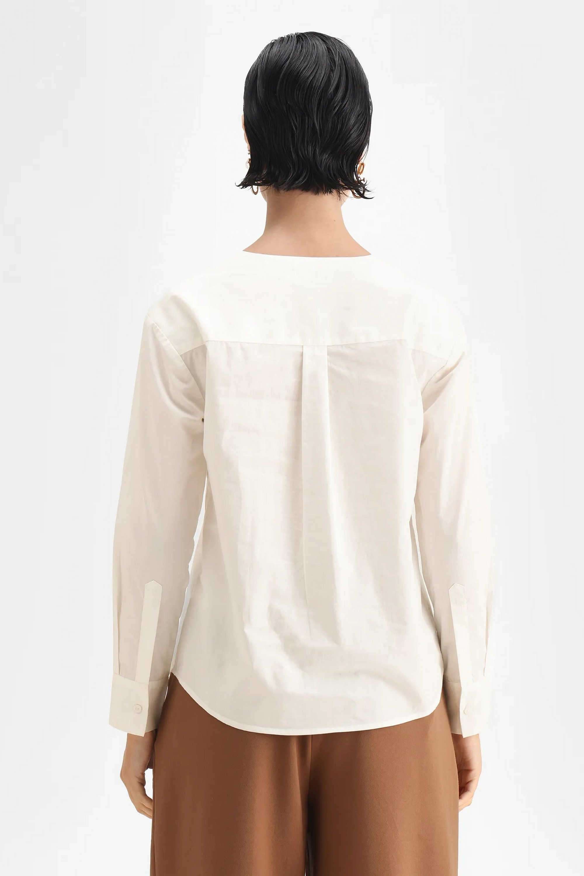 Solid-Poplin-V-Neck-Women-s-Shirt