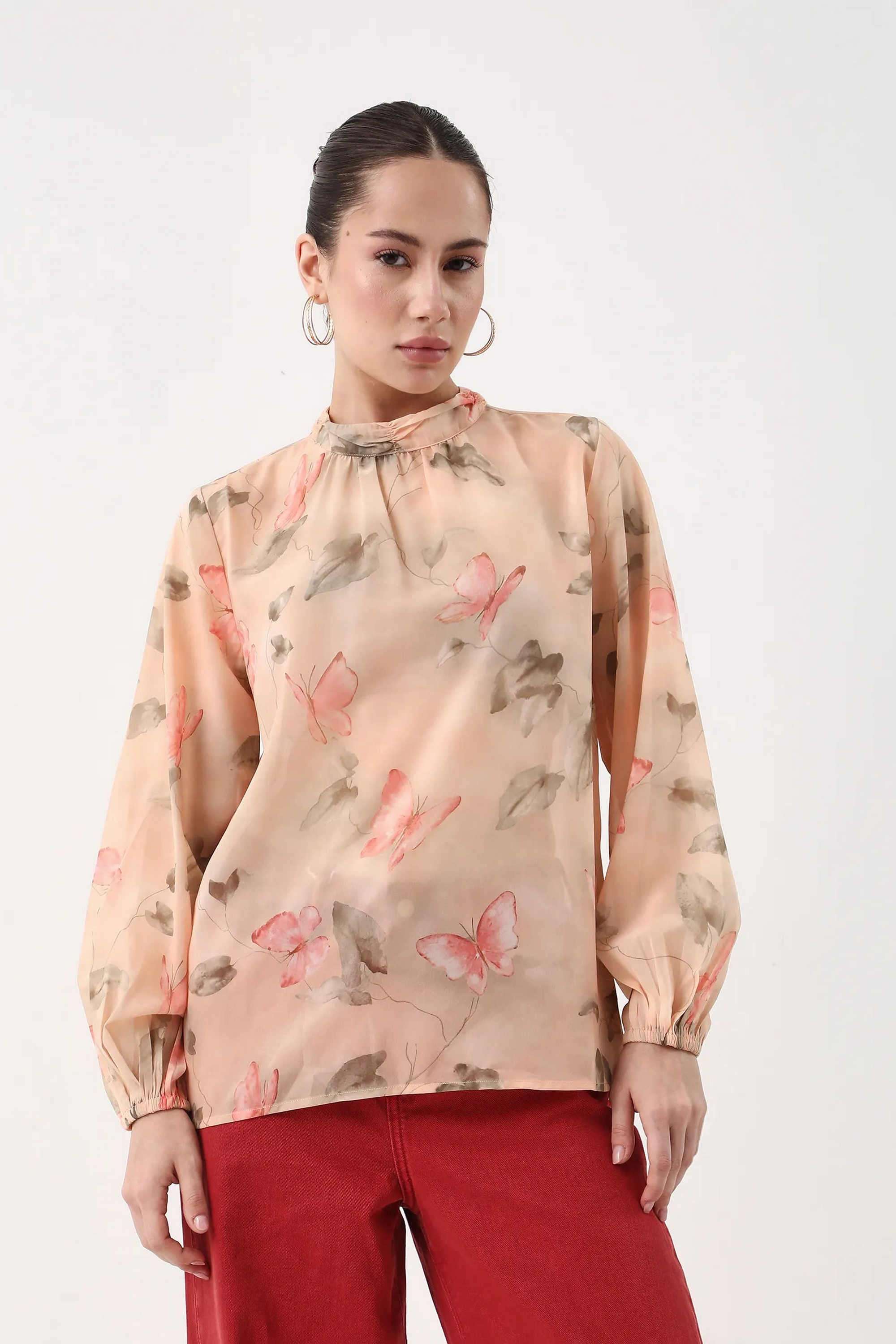 Printed-Polyester-High-Neck-Women-s-Top