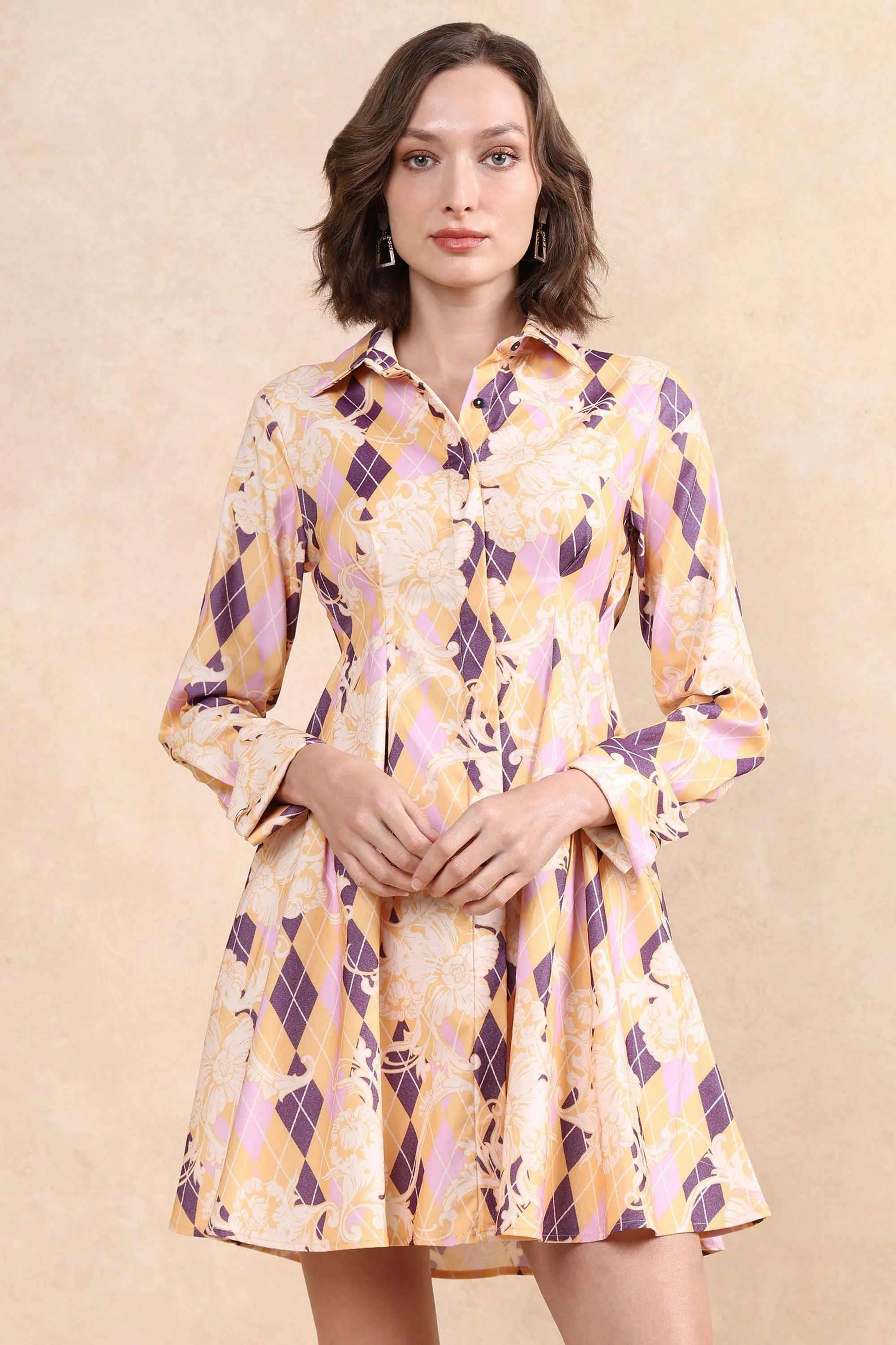 Floral-Cotton-Blend-Collared-Women-s-Dress