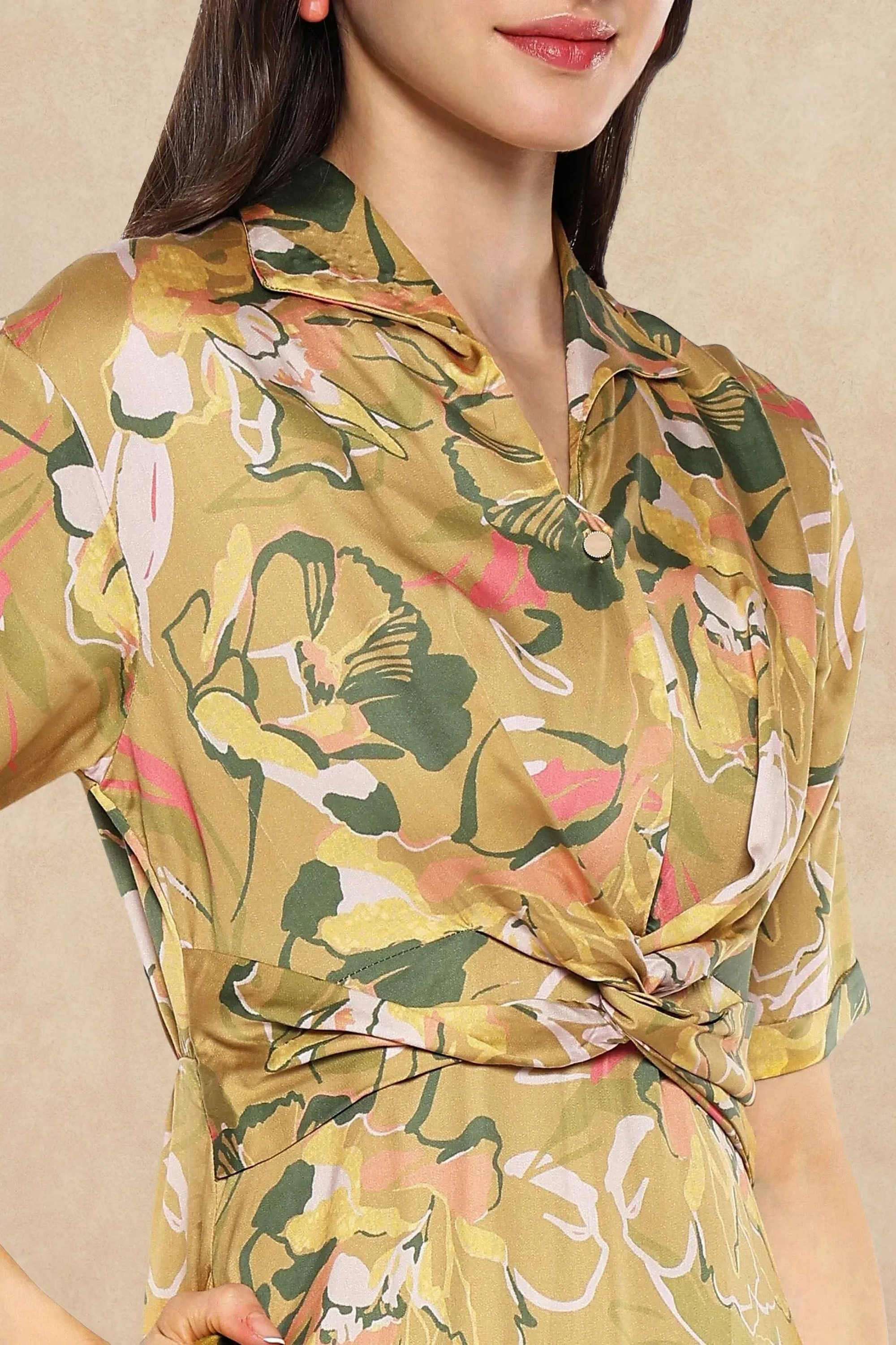 Floral-Cotton-Blend-Collared-Women-s-Dress