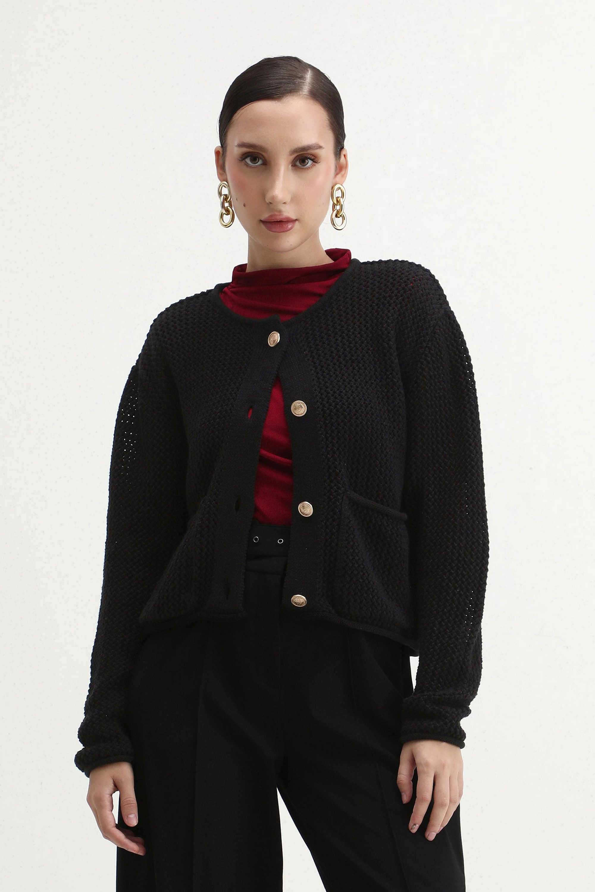 Solid-Round-Neck-Cotton-Women-s-Casual-Wear-Cardigan