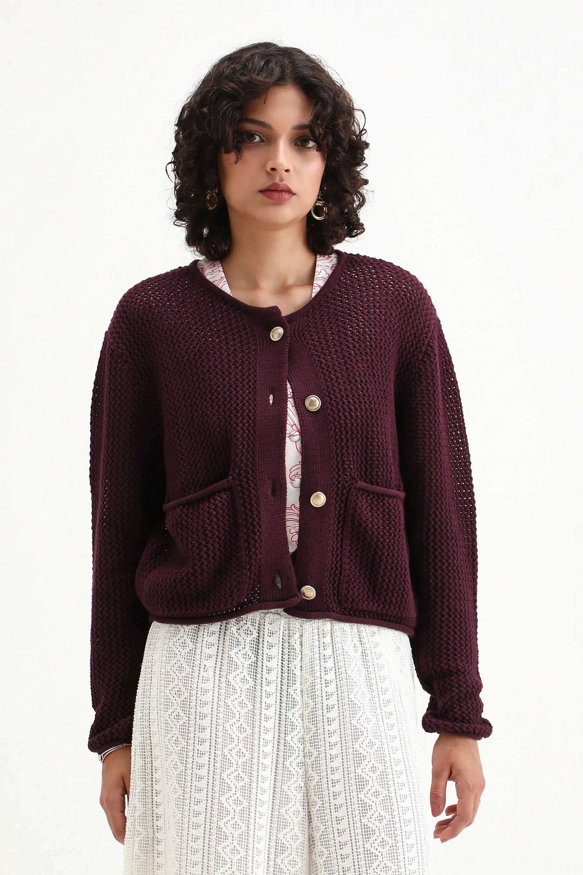 Solid-Round-Neck-Cotton-Women-s-Casual-Wear-Cardigan