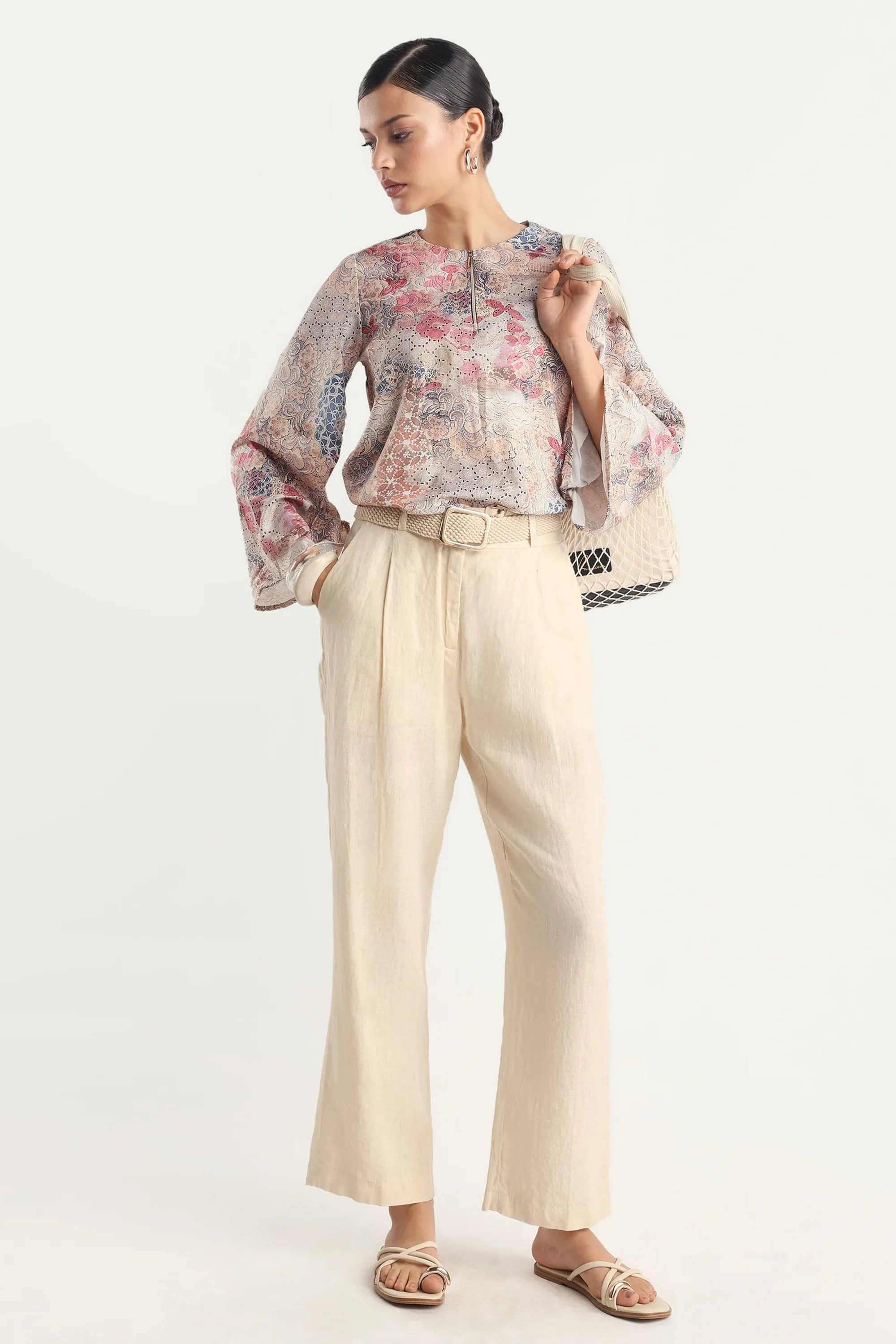 Printed-Satin-Round-Neck-Women-s-Top