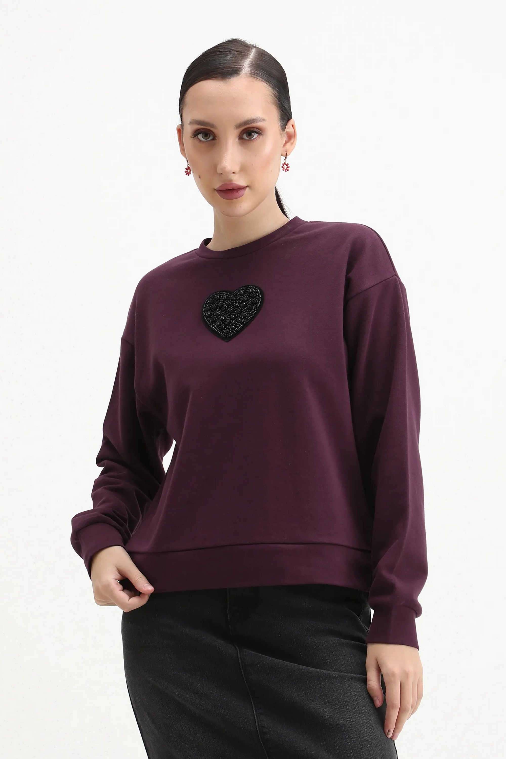 Printed-Blended-Fabric-Round-Neck-Women-s-Sweatshirt
