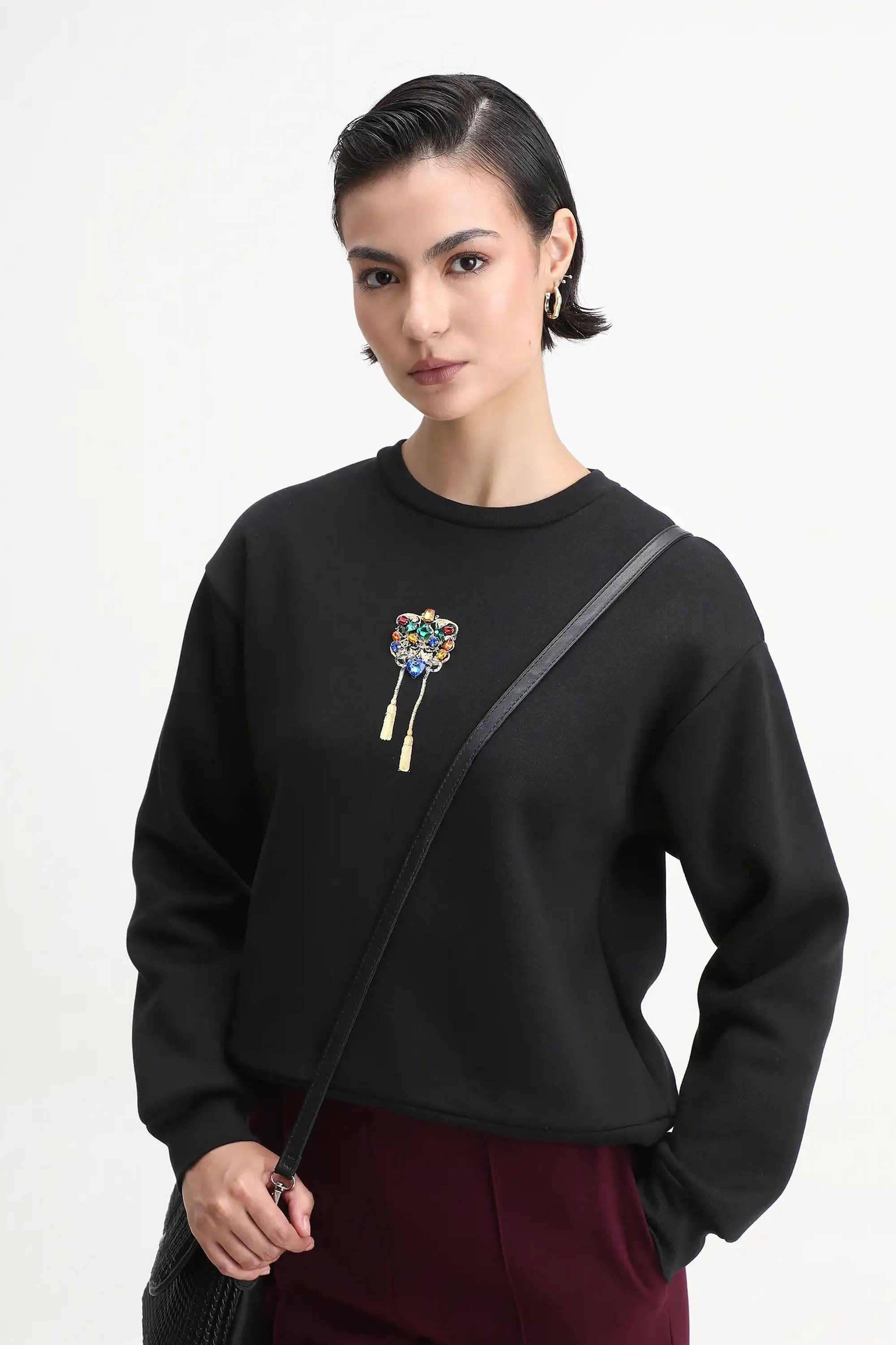 Embroidered-Round-Neck-Cotton-Blend-Women-Sweatshirt