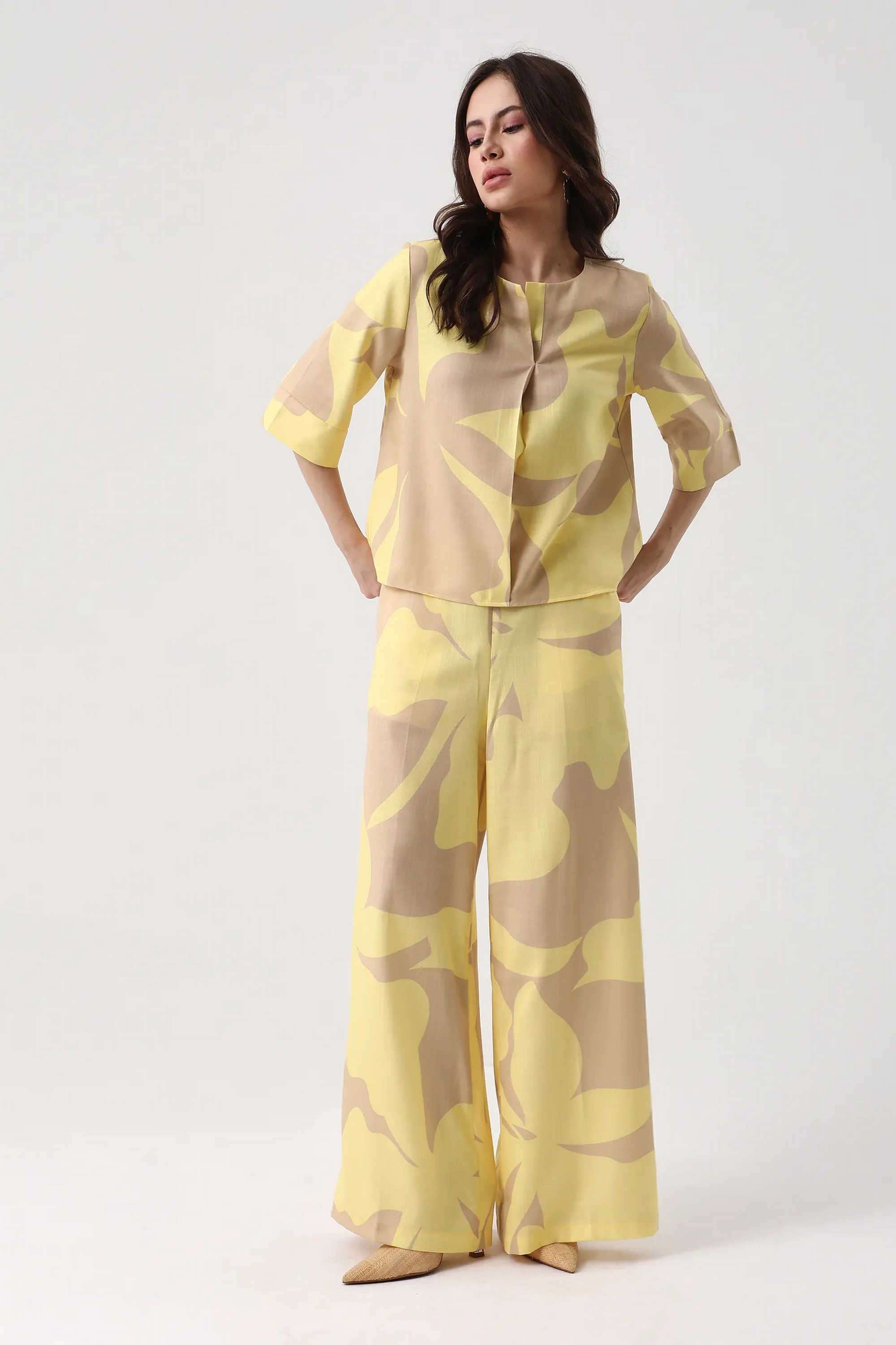 Printed-Wide-Leg-Fit-Polyester-Women-s-Casual-Wear-Trousers